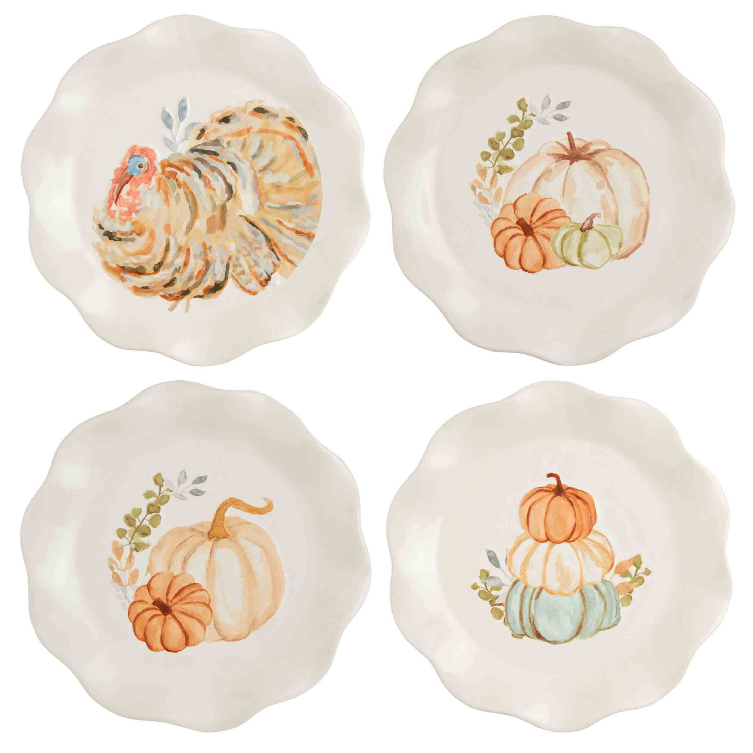 Mud Pie Thanksgiving Salad Plate, Double Pumpkin, 8-inch Diameter