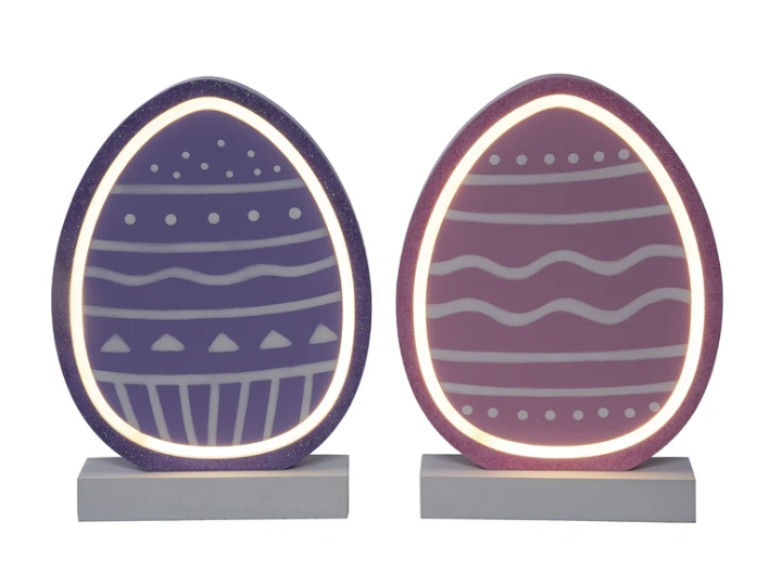 Lighted Easter Egg Bunny Decor, LED Wooden Spring Tabletop Accent (Set of 2 Assorted)