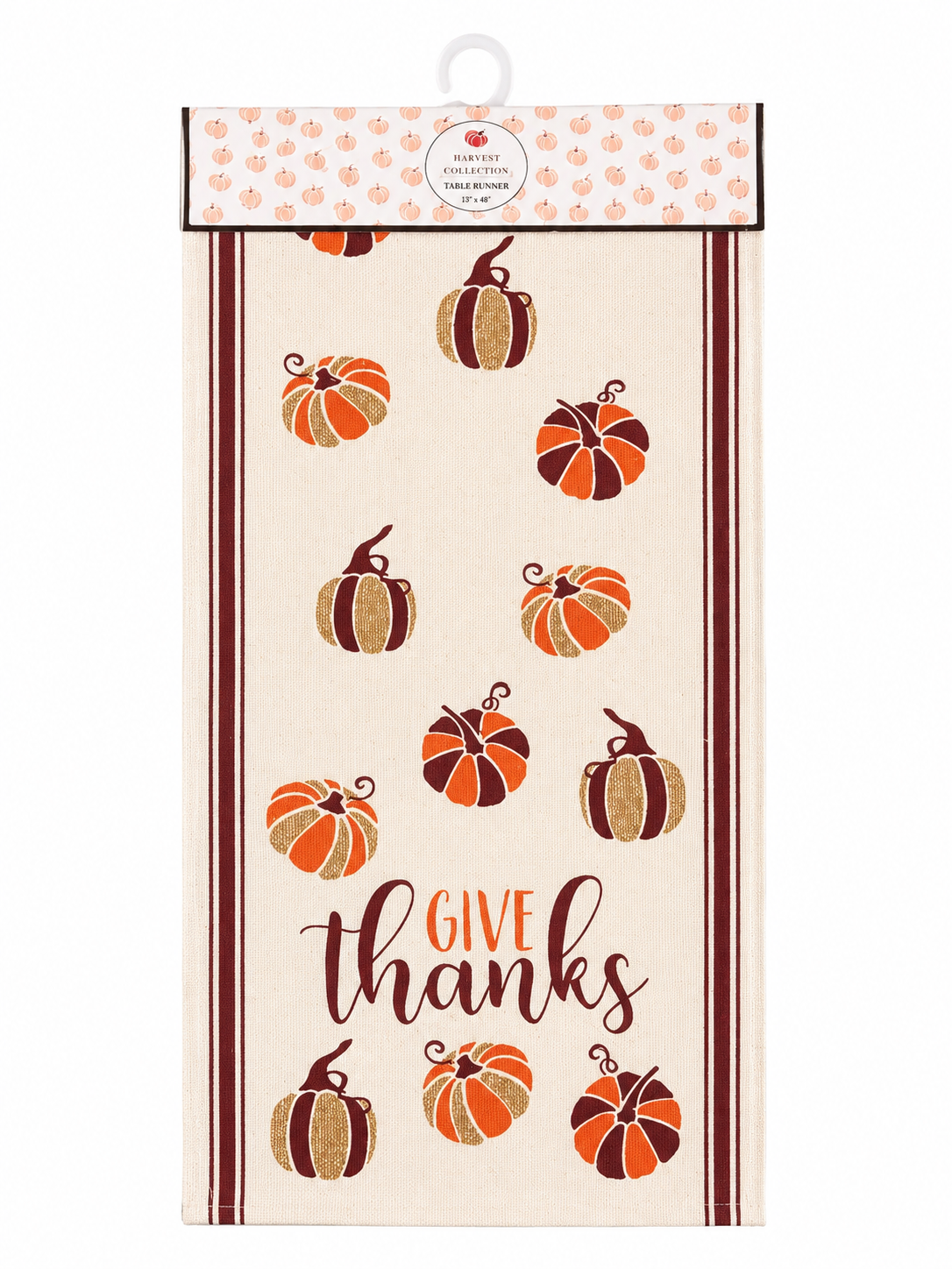 Nidico "Give Thanks" Pumpkin Table Runner (13" x 48") – Harvest Collection Striped Fall Table Runner