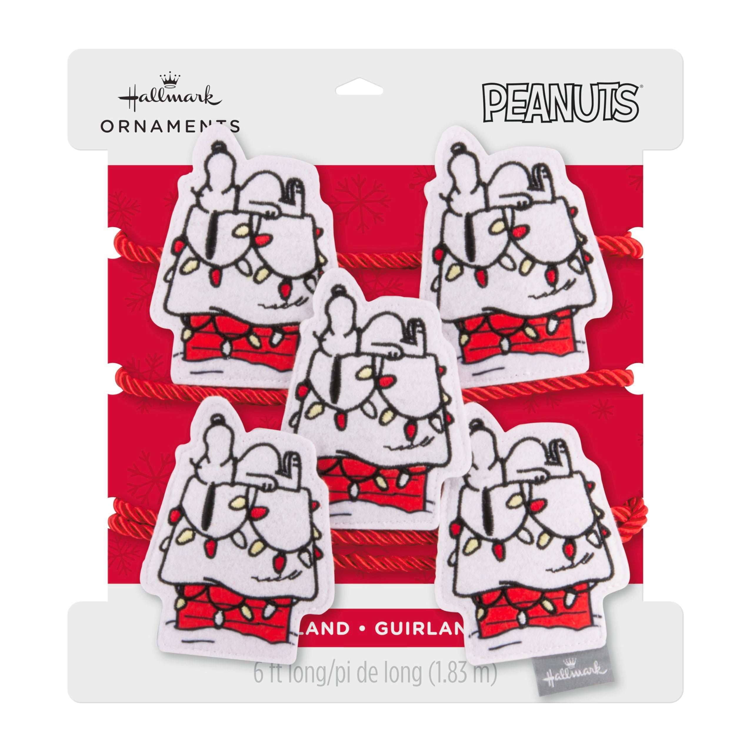 Hallmark Peanuts Snoopy on Decorated Doghouse Felt Christmas Garland