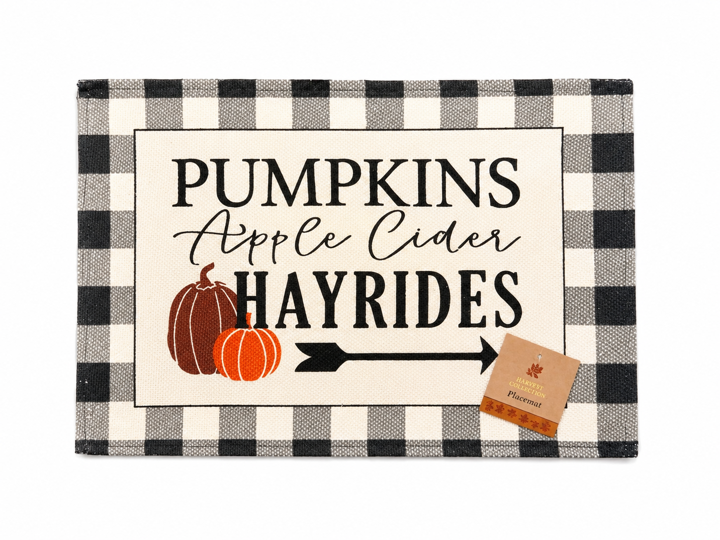 Nidico "Pumpkins, Apple Cider, Hayrides" Buffalo Plaid Placemat – Harvest Collection Fall Place Mat