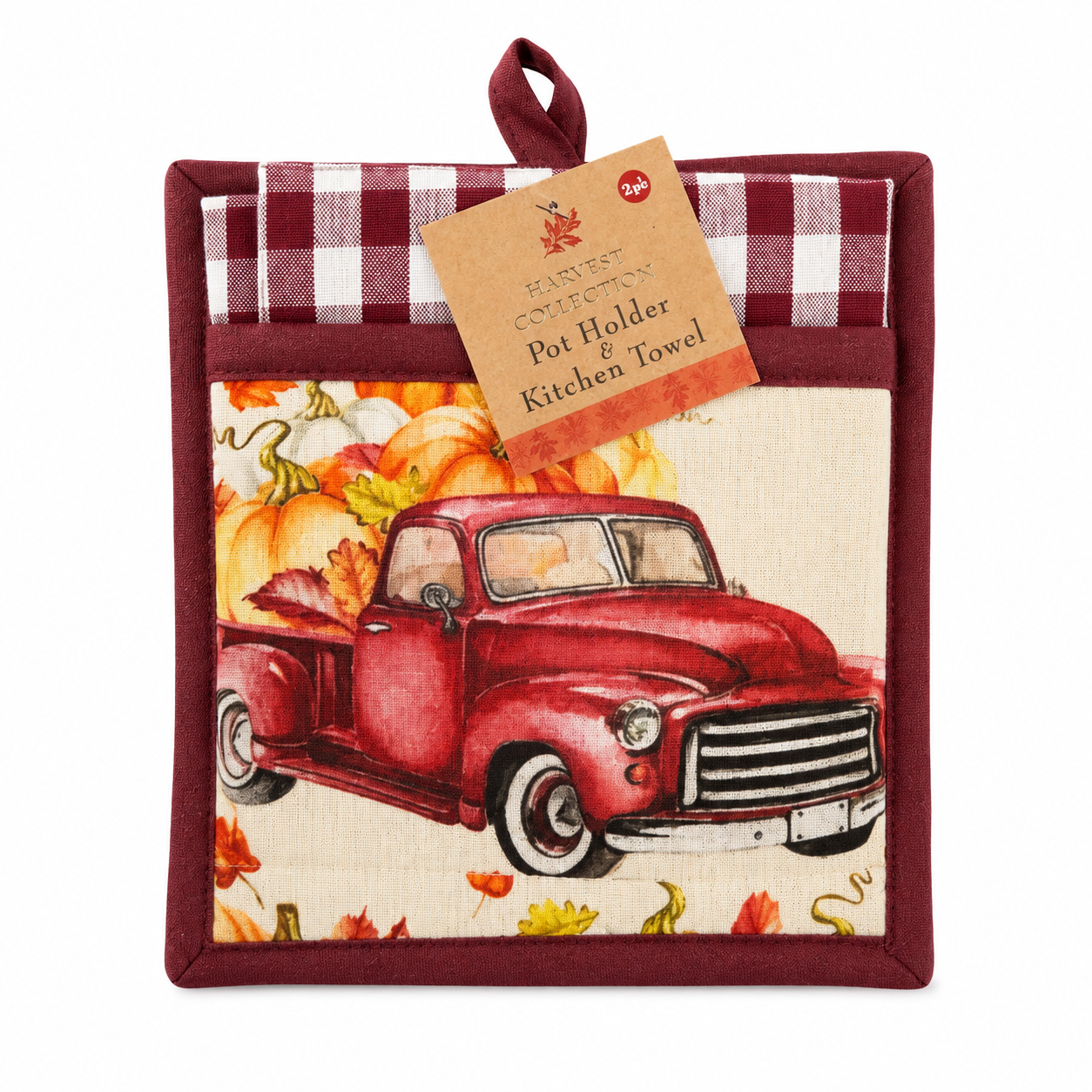 Harvest Collection Vintage Red Truck Pot Holder & Kitchen Towel Set (2-Piece)