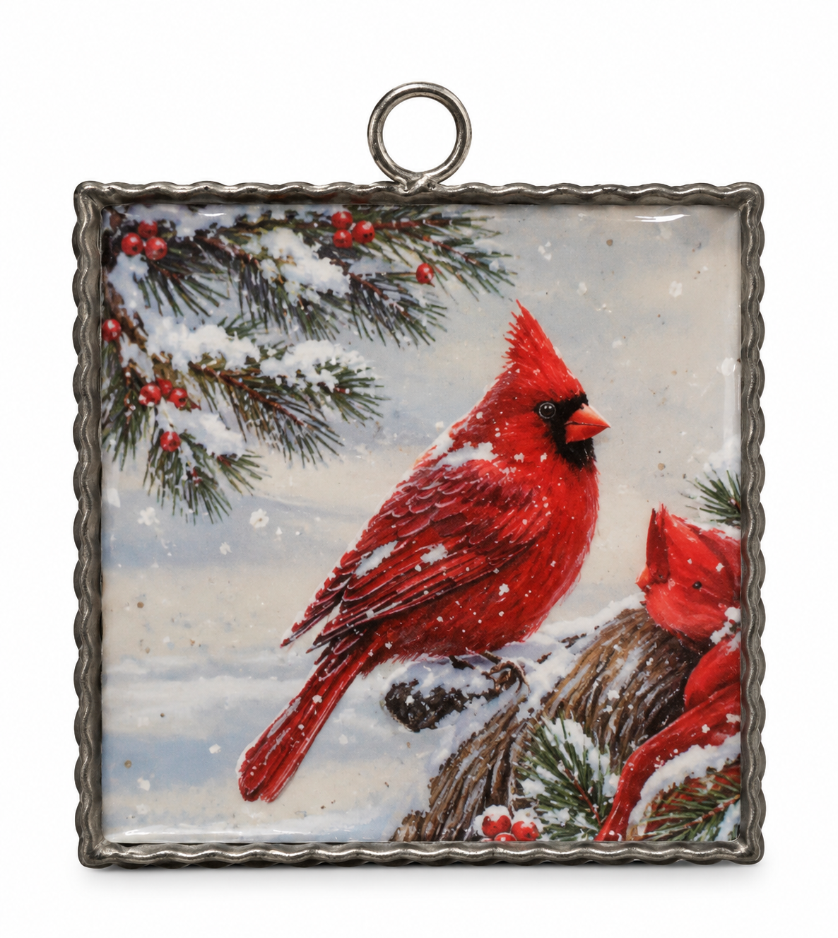 Rustic Corrugated Metal Red Cardinal Square Wall Plaque / Hanging Decor