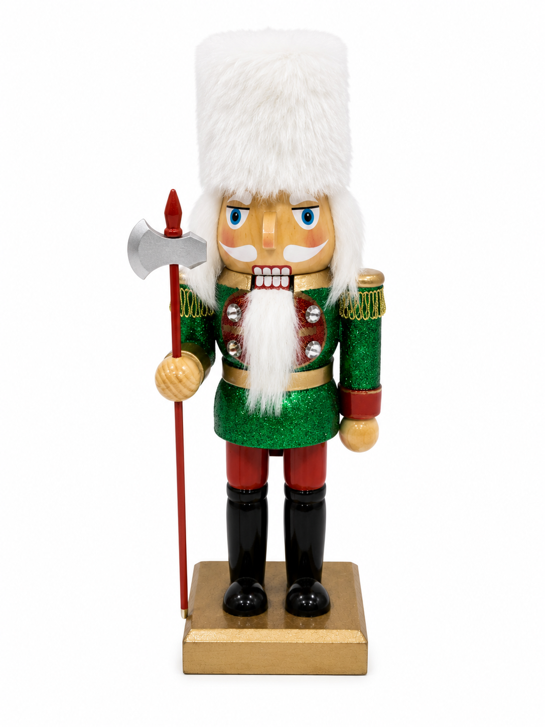 Transpac White Fur Hat Wooden Christmas Nutcracker Soldier Figure with Halberd