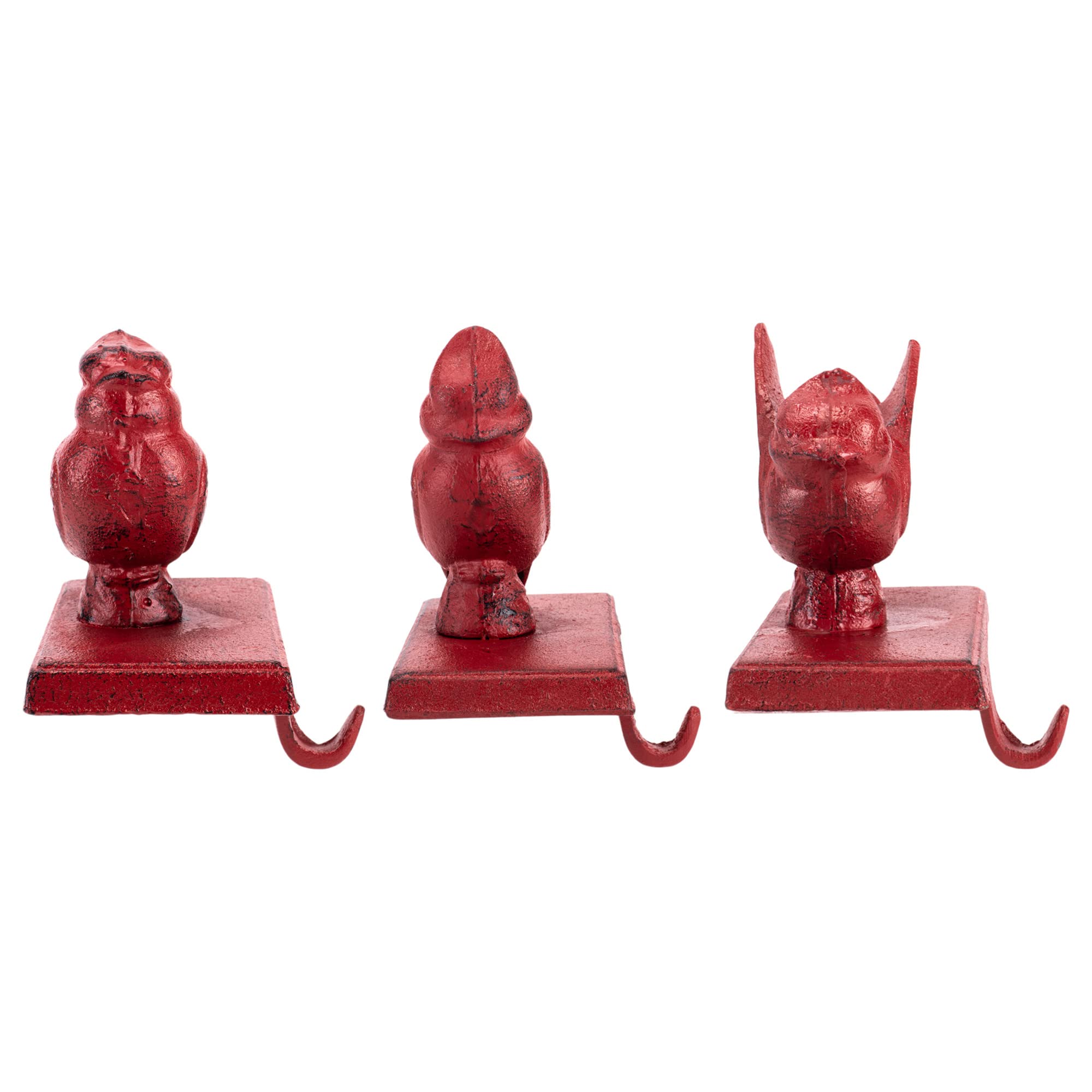 Transpac Cast Iron Cardinal Stocking Holders, Set of 3, Red, 5.6 Inch