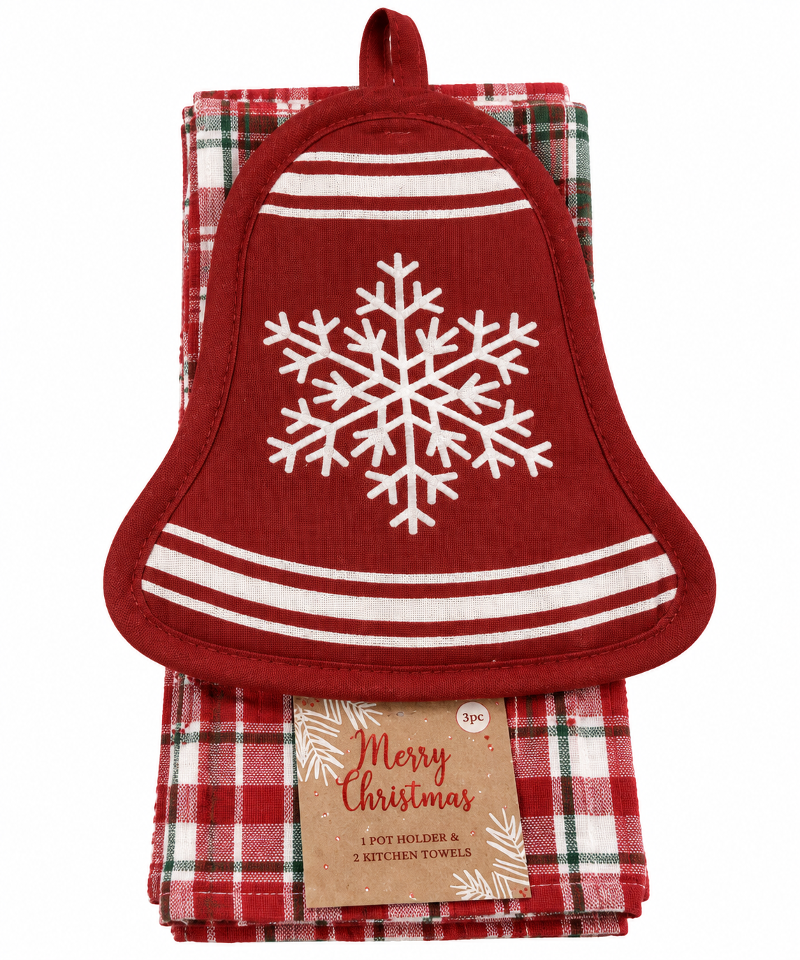 Snowflake Bell Shaped Nidico Pot Holder & Kitchen Towel Set 3 Pk