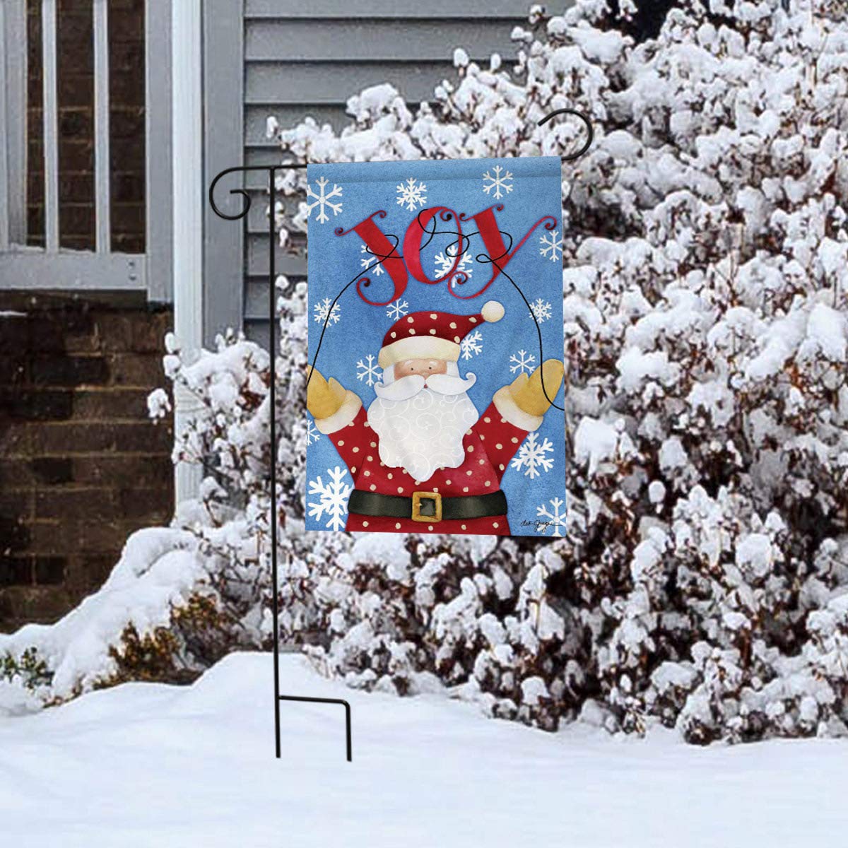 Joy Santa Christmas Garden Flag Snowflakes 12.5" x 18" Briarwood Lane