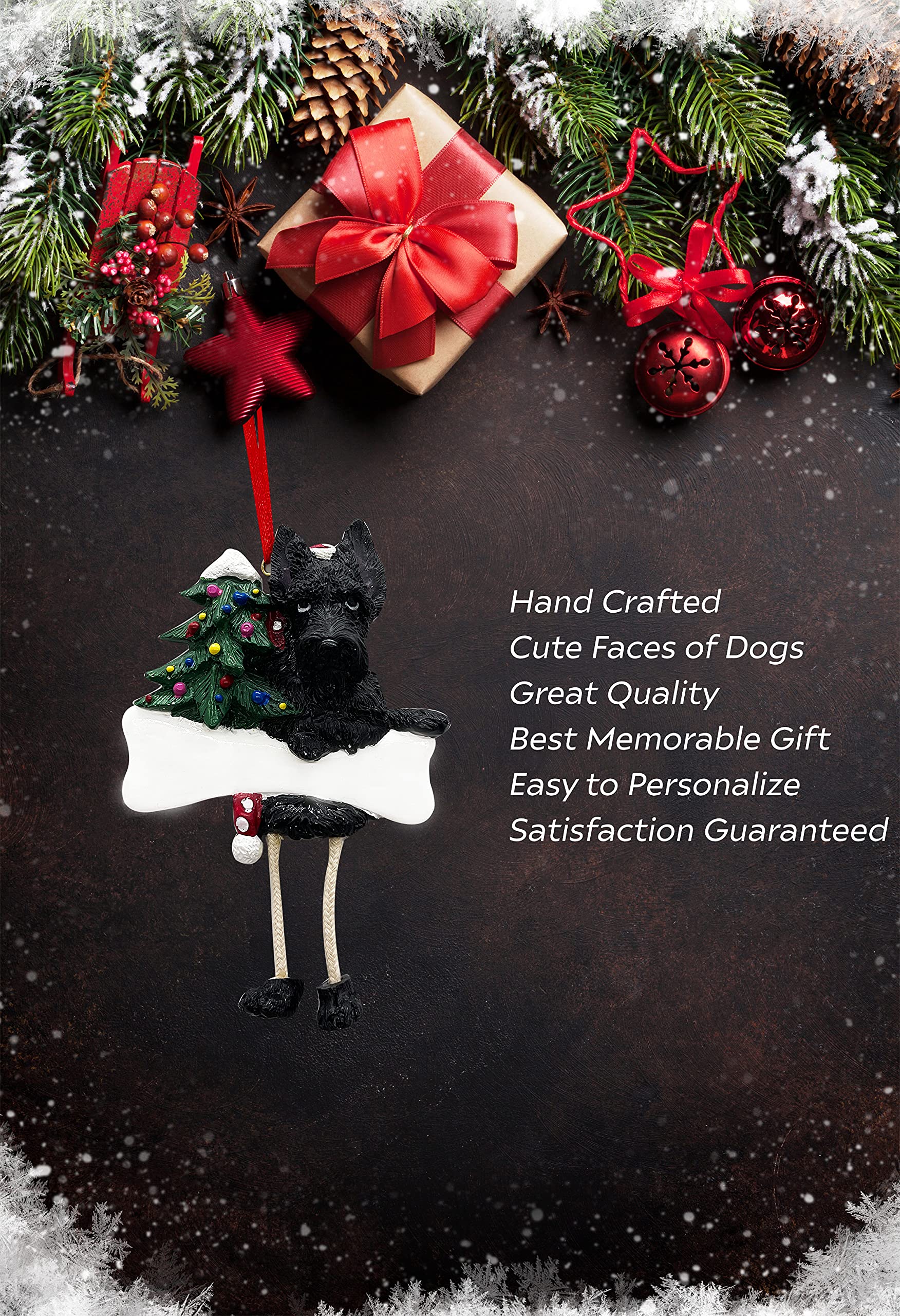 Scottish Terrier Ornament with Unique "Dangling Legs" Hand Painted and Easily Personalized Christmas Ornament