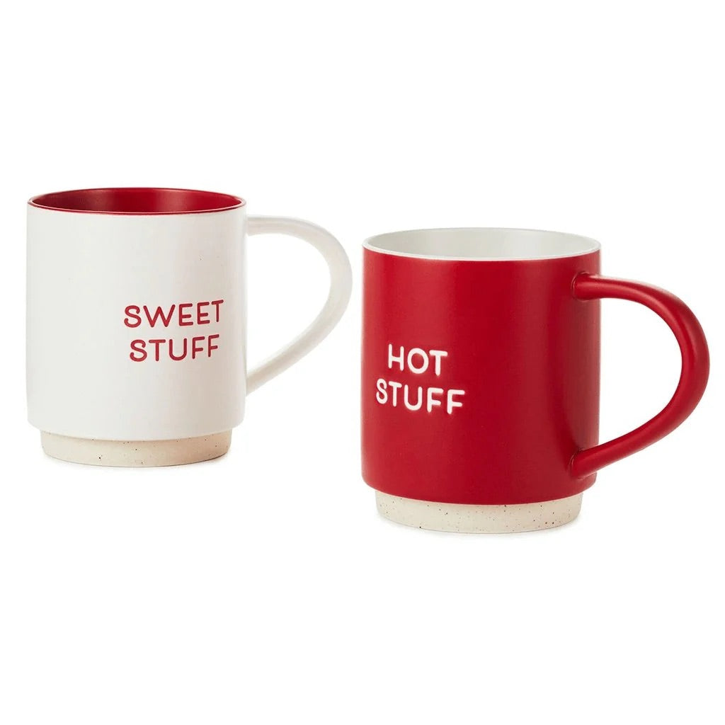 Hallmark Red & White Ceramic Stacking Mugs (2-Pack, 13 oz) - Microwave & Dishwasher Safe