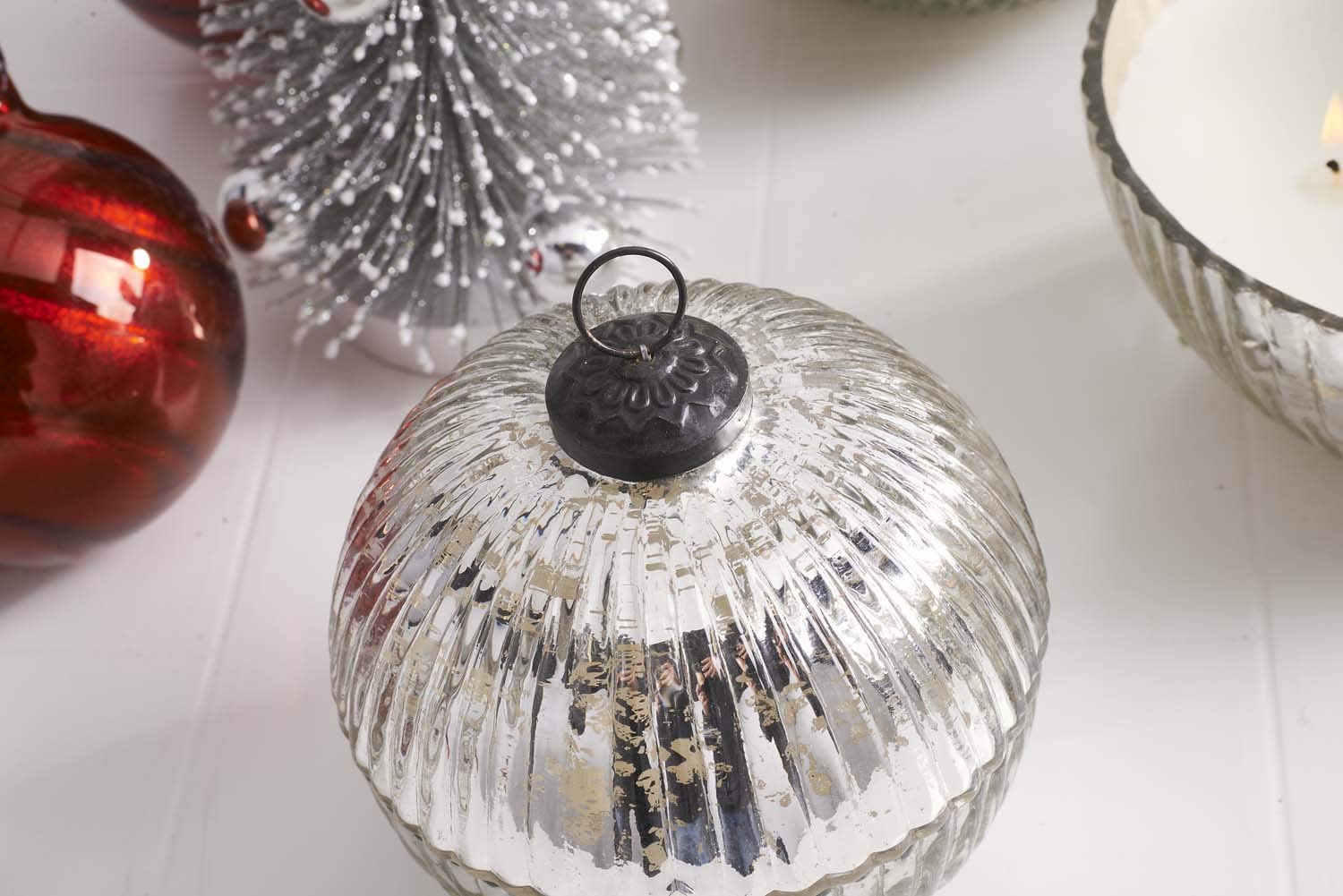 K&K Interiors Winter Wood Scented 3.5 Inch Filled Silver Mercury Glass Lidded Ornament Candles