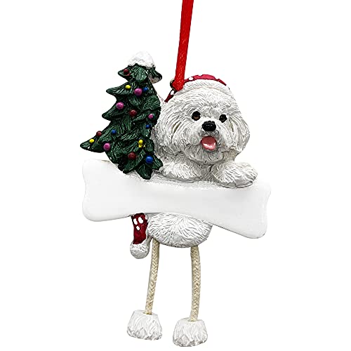 Bichon Frise Ornament with Unique "Dangling Legs" Hand Painted and Easily Personalized Christmas Ornament