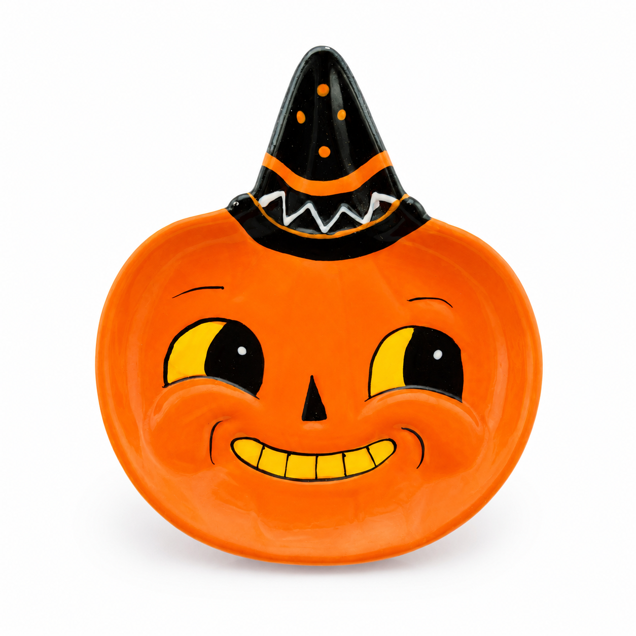 Johanna Parker Transpac Vintage Halloween Pumpkin Character Face Plate Folk Art