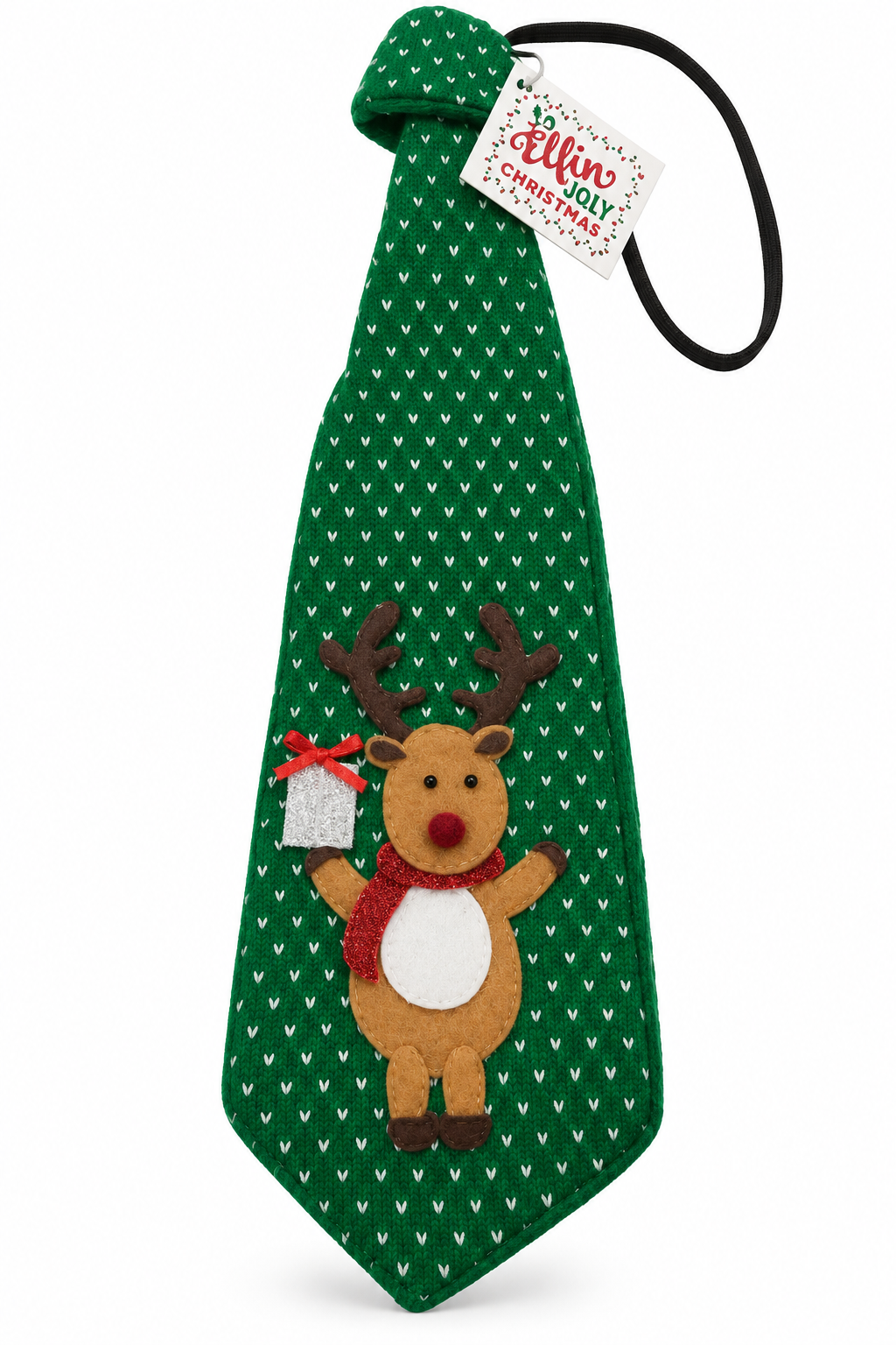 So Elfin Ugly Christmas Green Knit Reindeer Necktie - Elastic Neck Band