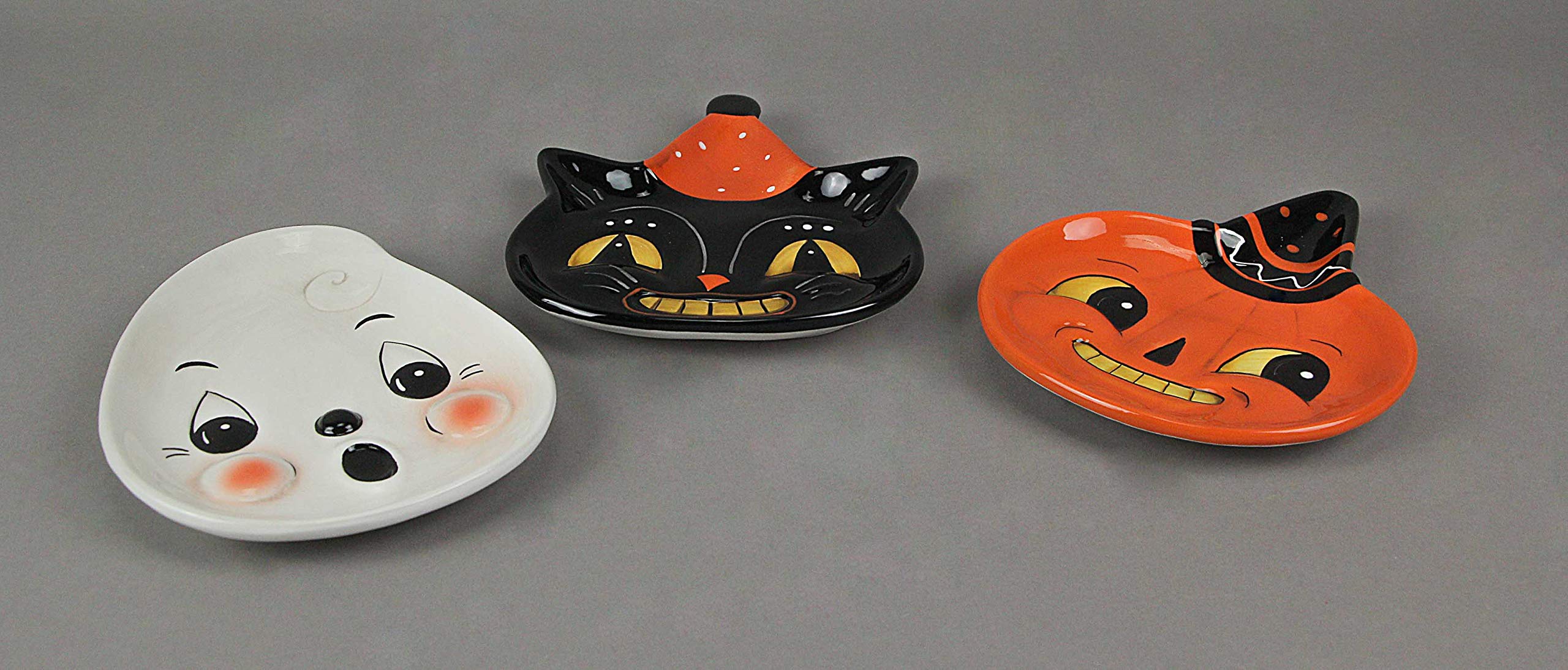 Vintage Halloween Character Face Plates - Set of 3 - Ghost, Pumpkin, and Cat