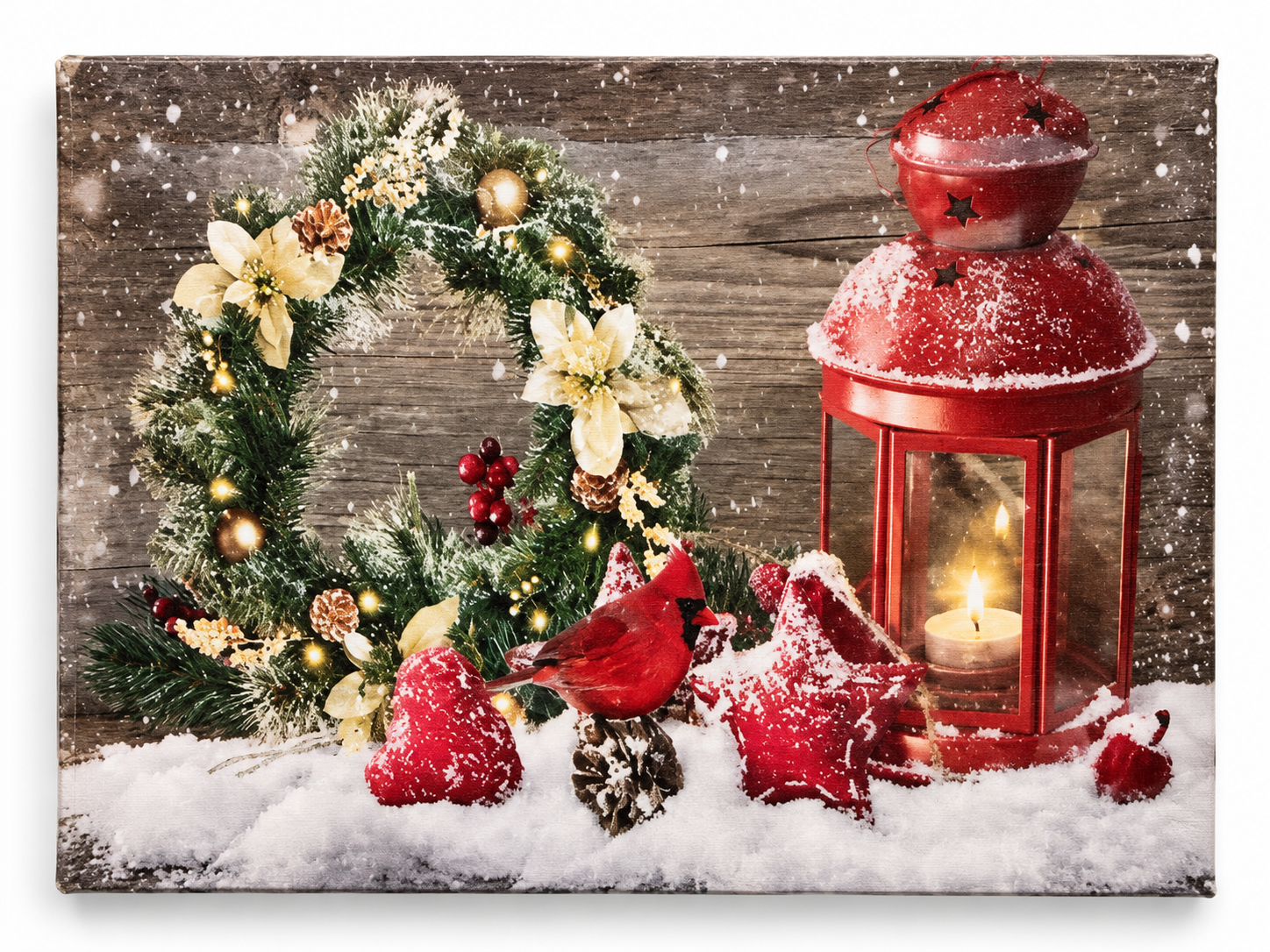 Light-Up Festive Wreath & Red Lantern Canvas Art
