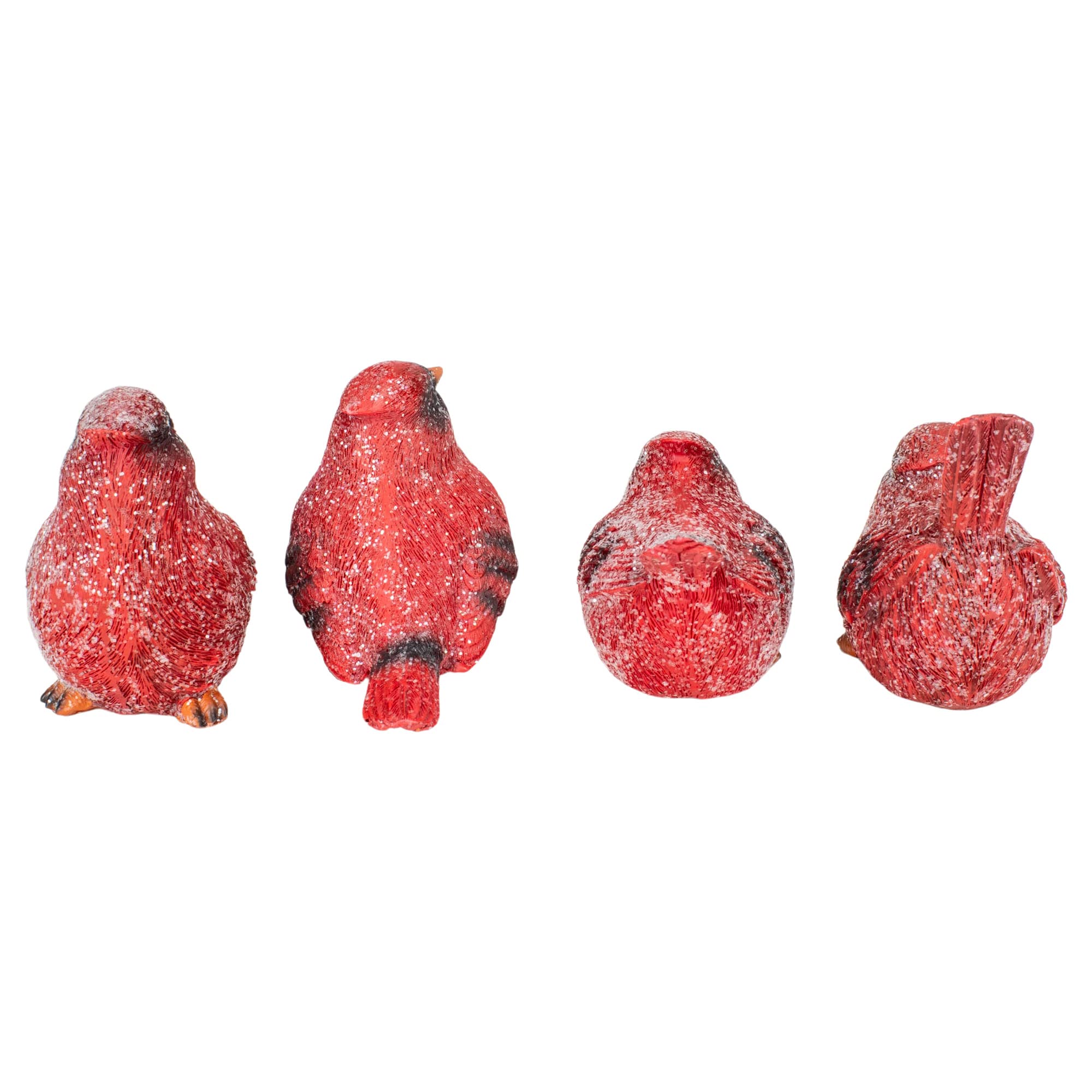 Transpac Glittered Red Cardinal Small 3.25 x 3.25 x 2 Resin Holiday Figurine Set of 4