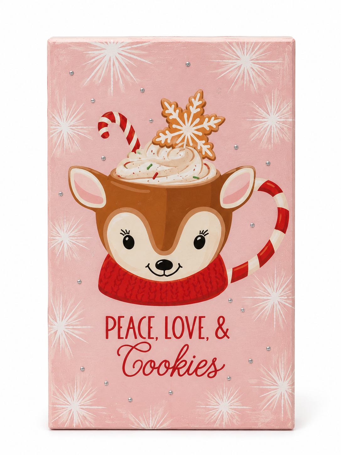 Pink Reindeer "Peace, Love & Cookies" Canvas Wall Art Sign Decor