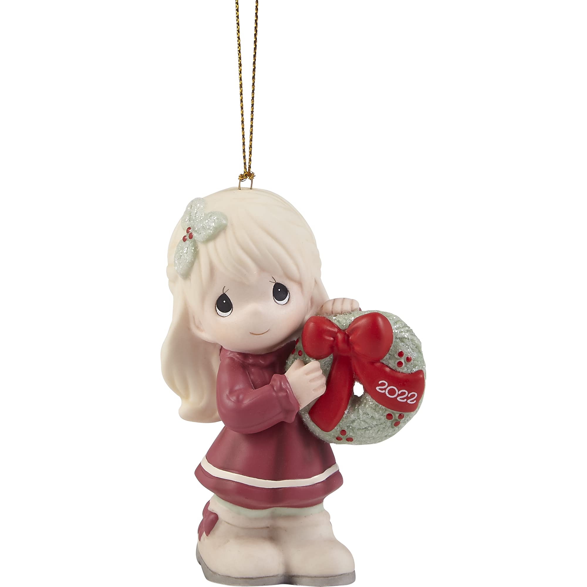 Precious Moments 221002 May Your Christmas Wishes Come True 2022 Dated Girl Bisque Porcelain Ornament