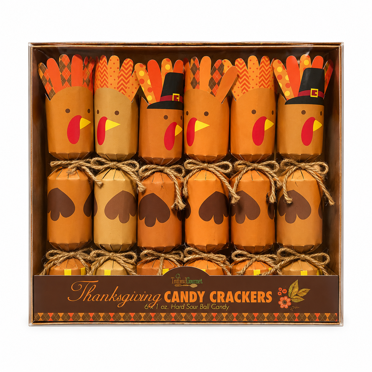Too Good Gourmet Thanksgiving Candy Crackers with Hard Sour Ball Candy (Set of 6, 1 oz. Each)