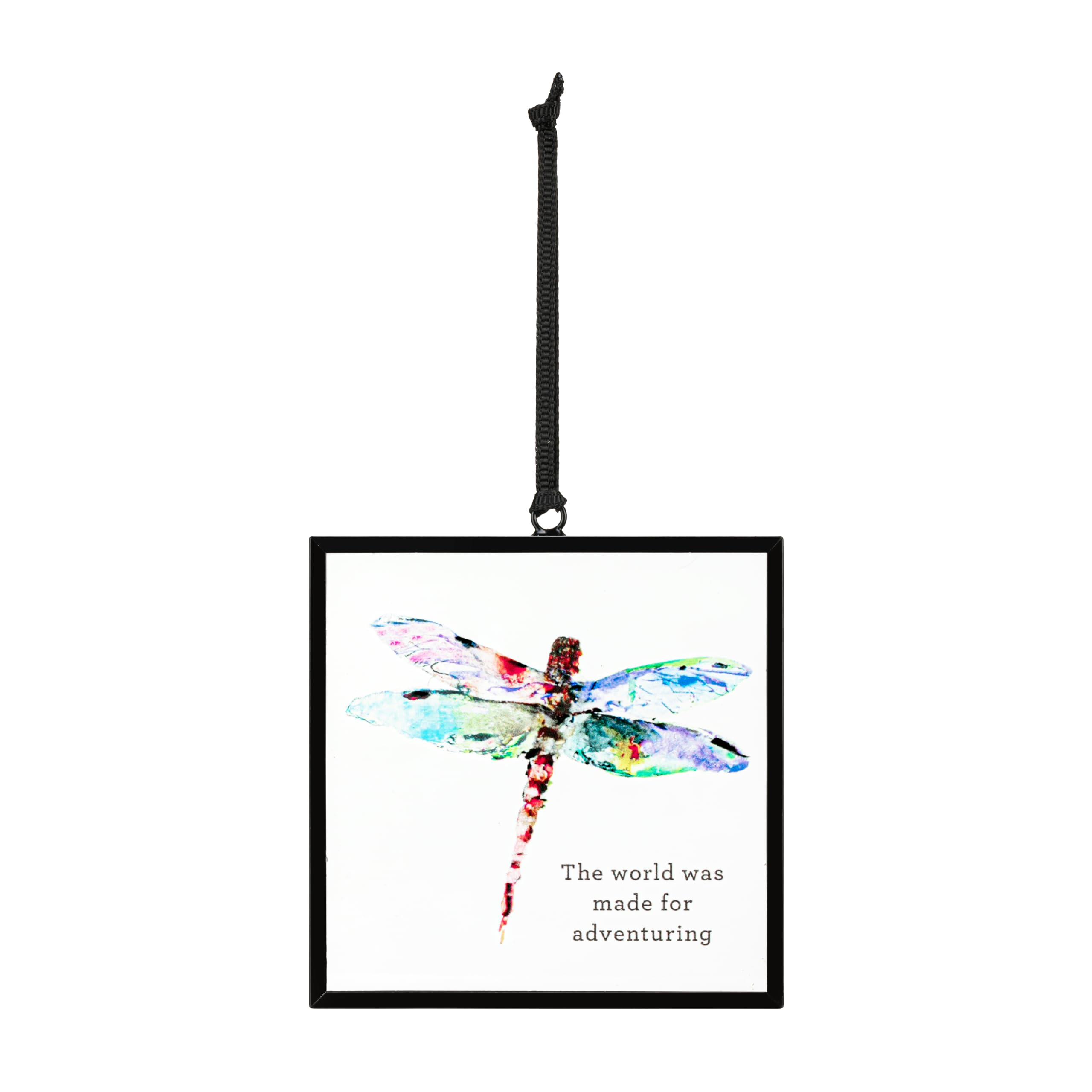 DEMDACO Dean Crouser Collection The World was Made for Adventuring Watercolor Dragonfly 3 x 3 Iron and Glass Square Suncatcher Ornament Display