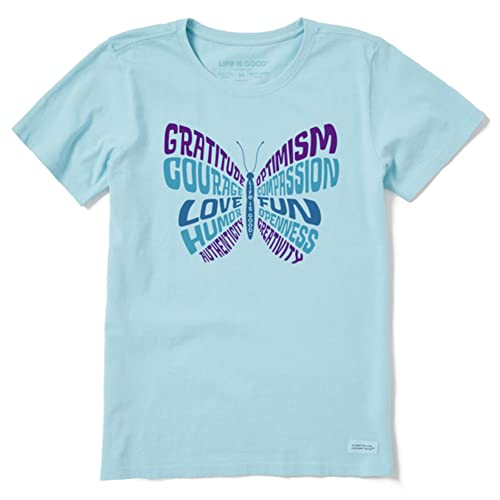 Life is Good Women's Crusher Crew Neck T-Shirt (Superpower Butterfly - Beach Blue, Medium)