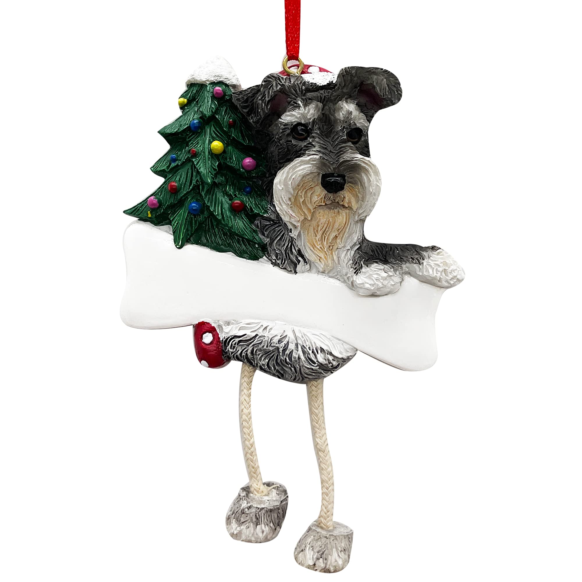 Schnauzer Ornament Gray and White with Unique "Dangling Legs" Hand Painted and Easily Personalized Christmas Ornament
