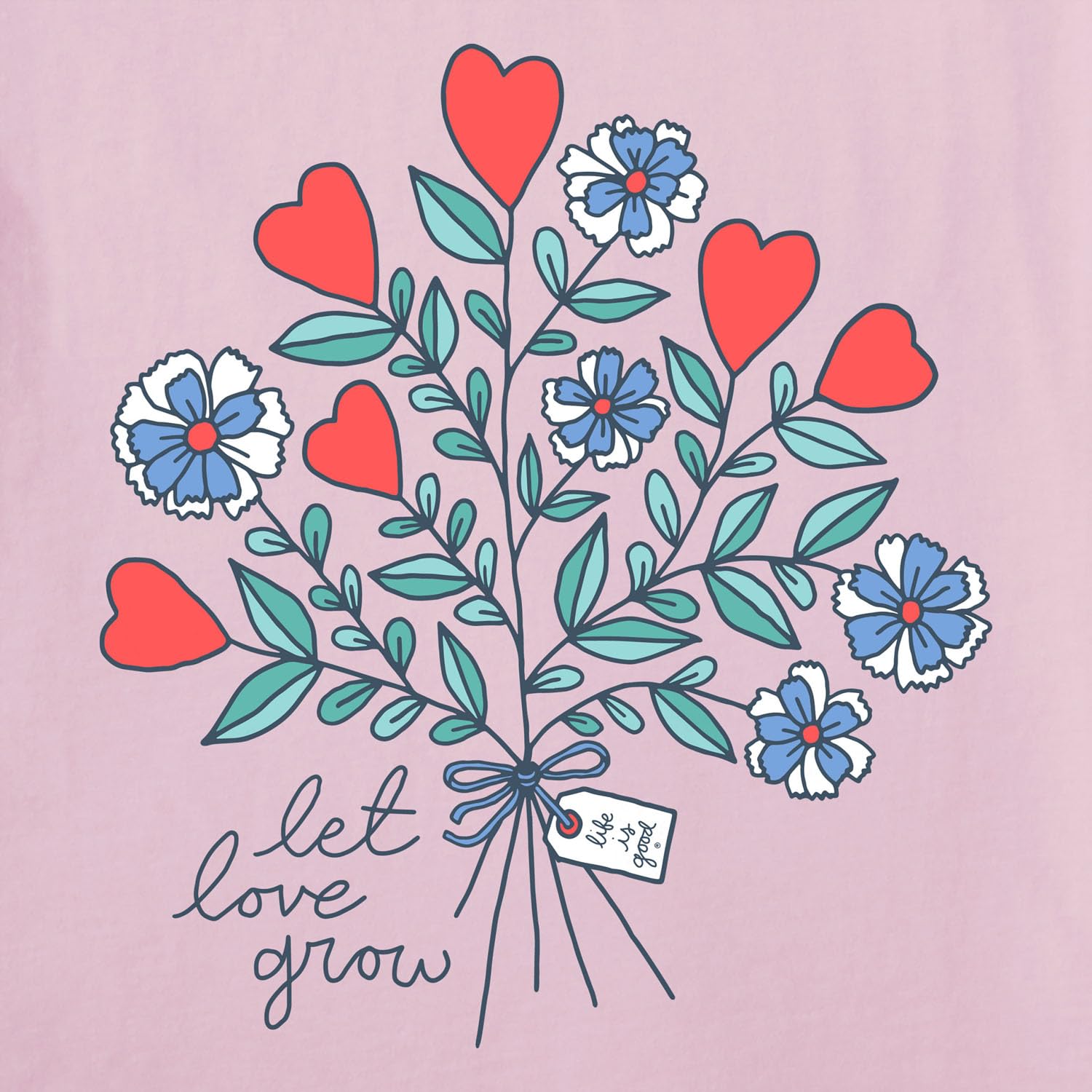 SM Life is Good - Womens Let Love Grow Heart Flowers T-Shirt, Color Seashell Pink, Size: Small