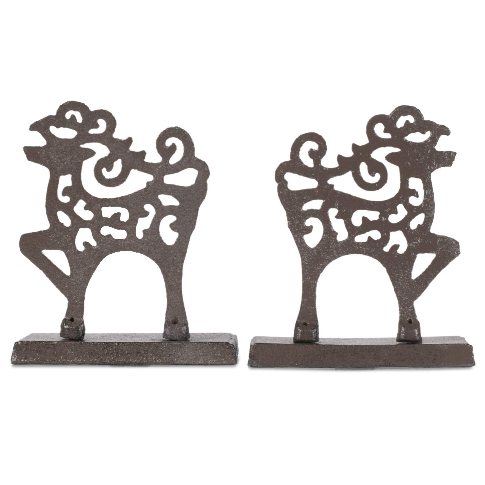 Reindeer Natural Brown 6 x 5 Iron Metal Christmas Stocking Hangers Set of 2