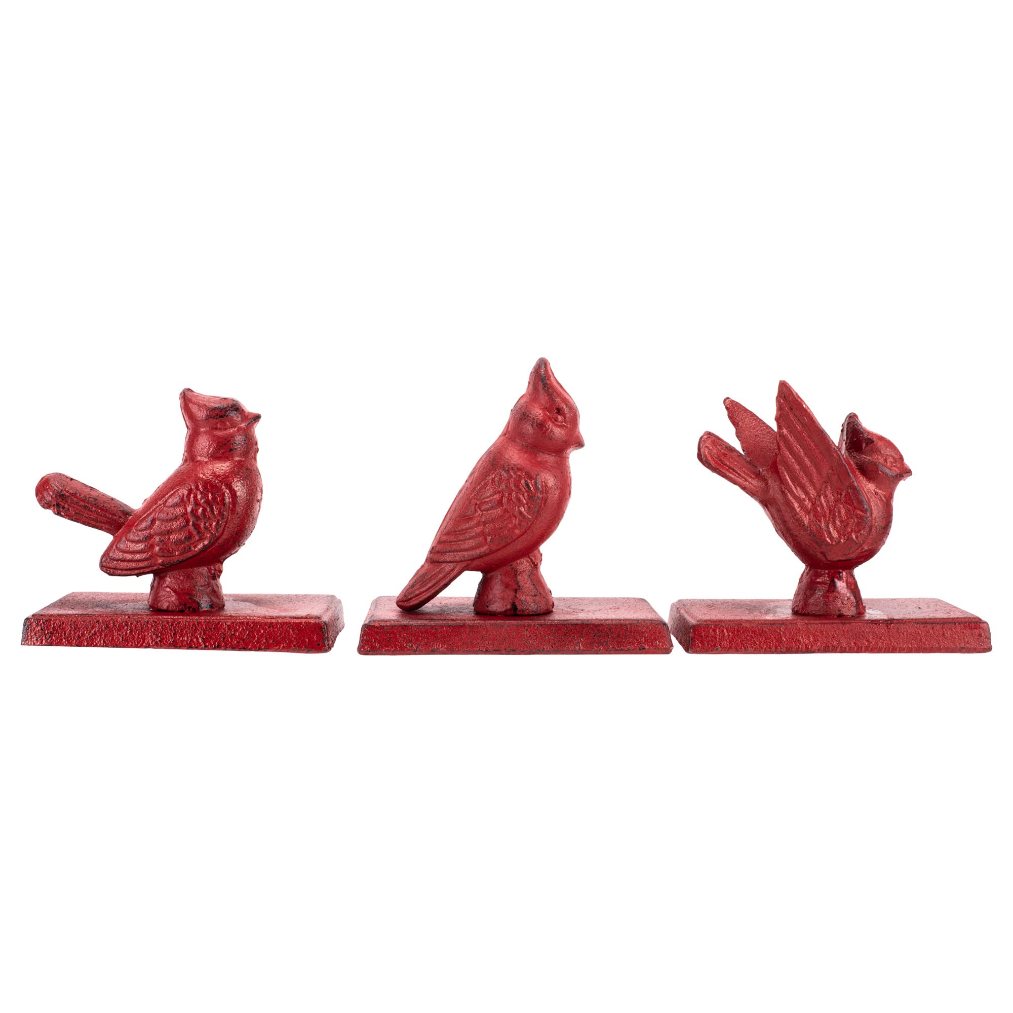 Transpac Cast Iron Cardinal Stocking Holders, Set of 3, Red, 5.6 Inch