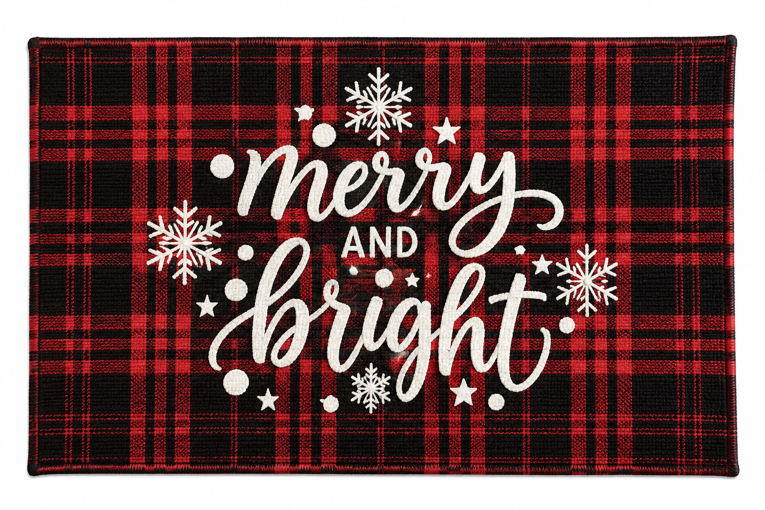 "Merry and Bright" Red Tartan Plaid Snowflake Nidico Tapestry Placemat