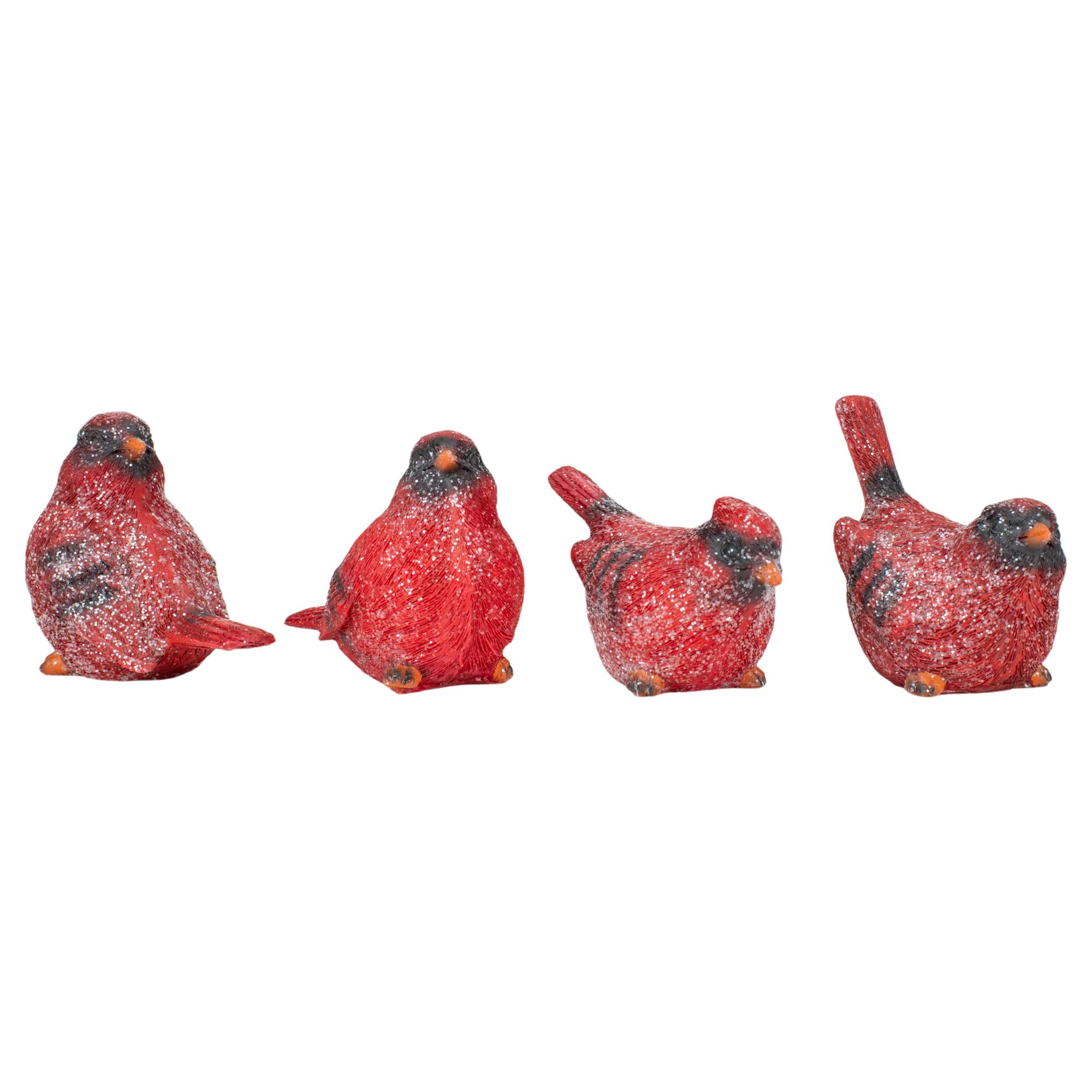 Transpac Glittered Red Cardinal Small 3.25 x 3.25 x 2 Resin Holiday Figurine Set of 4