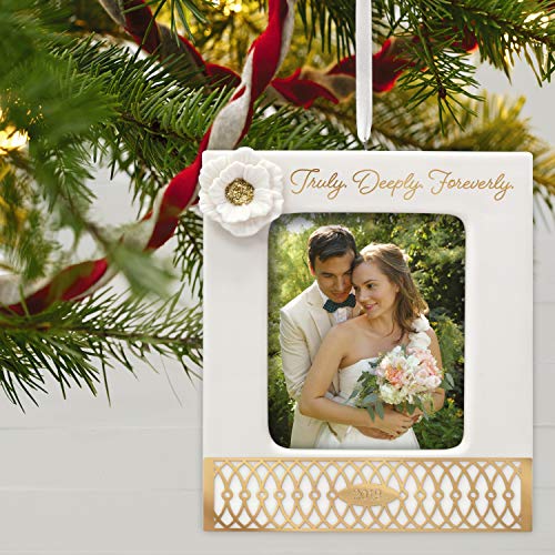 Hallmark Keepsake Christmas 2019 Wedding Ornament, Year Dated Truly. Deeply. Forever. Porcelain and Metal Photo Frame,