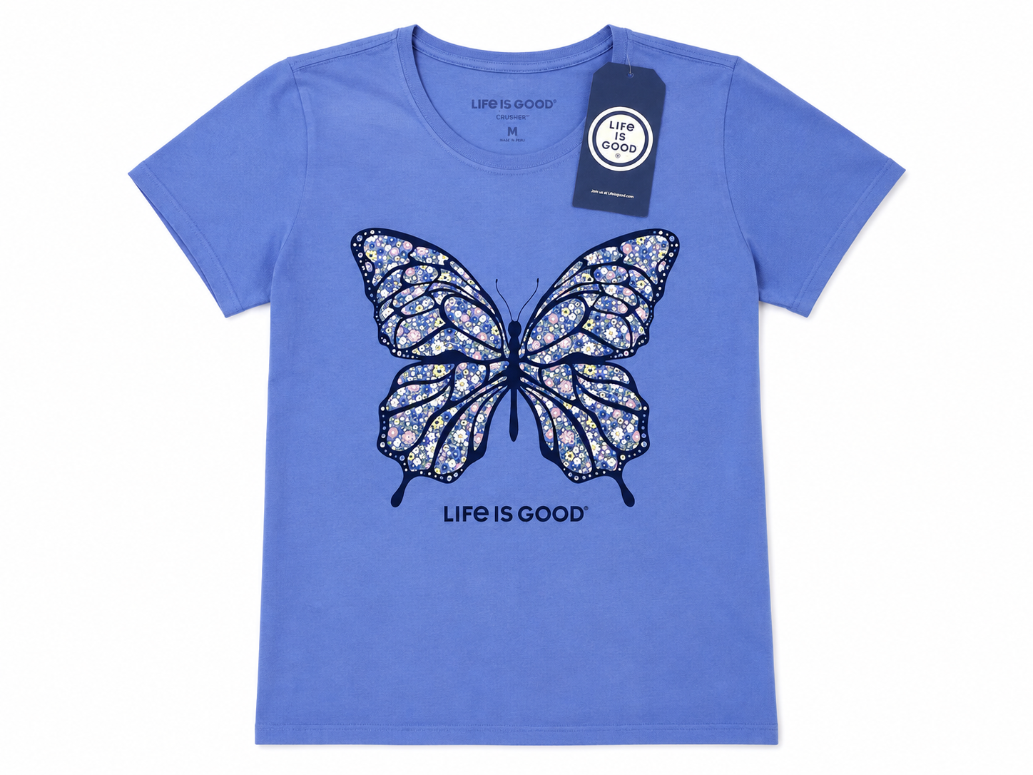 Extra Large Life is Good Ditsy Floral Butterfly Short Sleeve Crusher™ T-Shirt