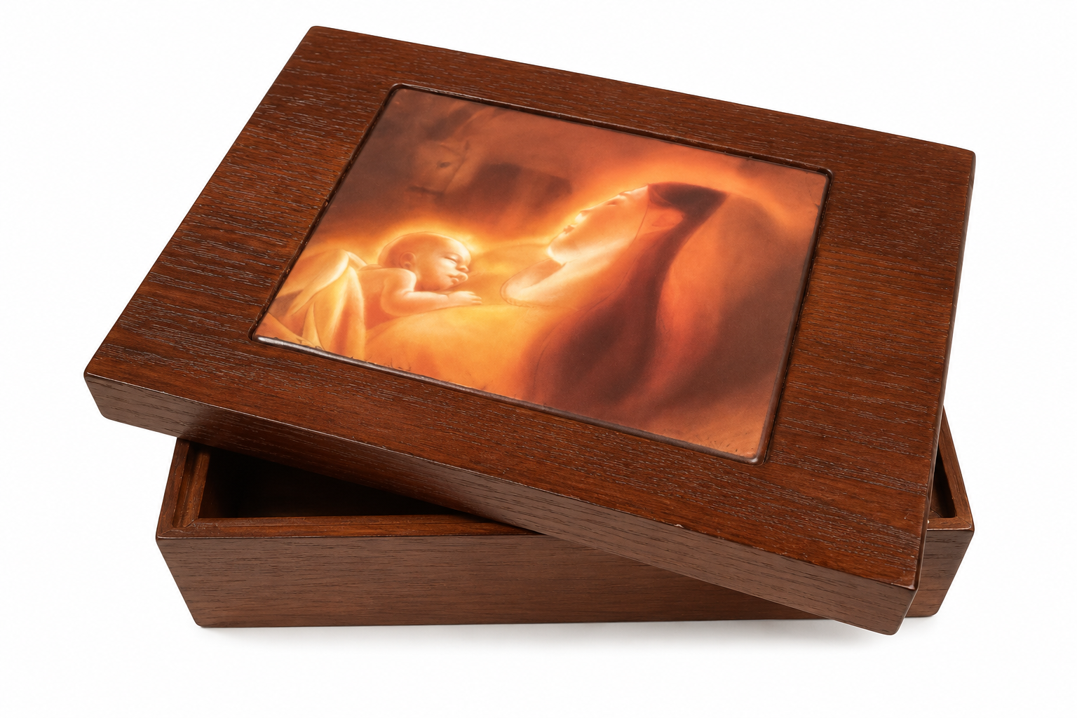 Nativity Scene Wooden Keepsake Box with Inset Ceramic Art Tile