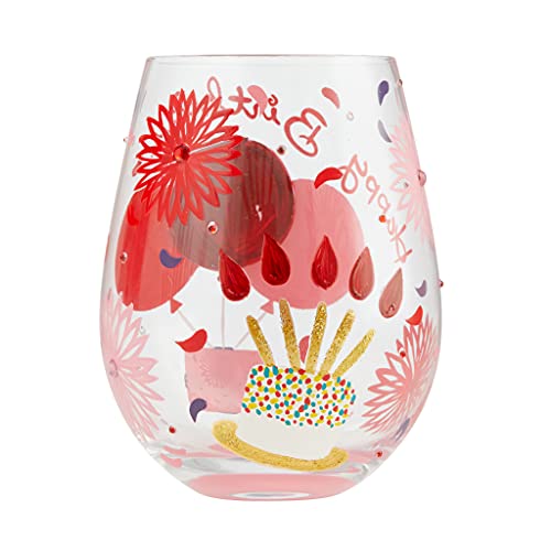 Enesco Designs by Lolita My Red Hot Birthday Hand-Painted Artisan Stemless Wine Glass, 20 Ounce, Multicolor