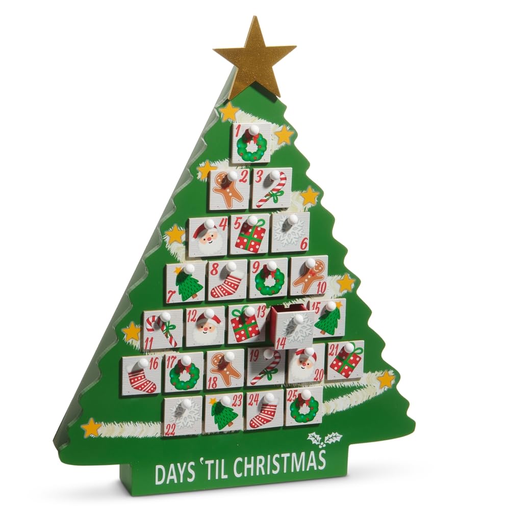 RAZ Imports 18" Wooden Christmas Tree Advent Calendar