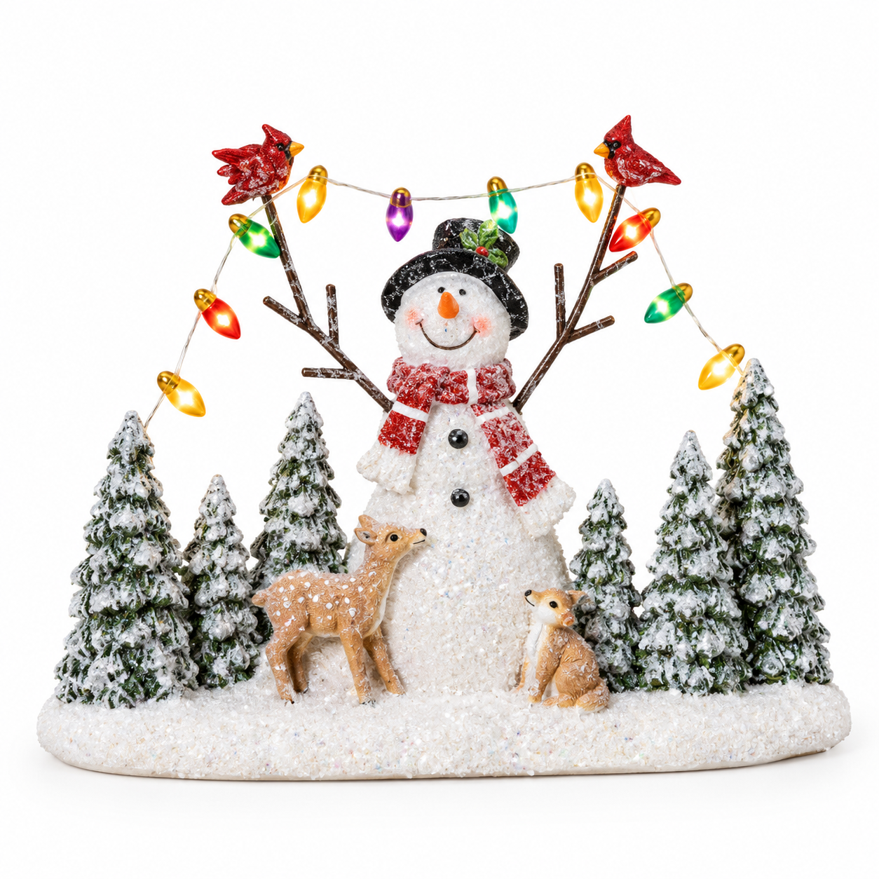 Gerson Lighted Holiday Snowman Decor Scene with Timer 11" Tabletop Figurine
