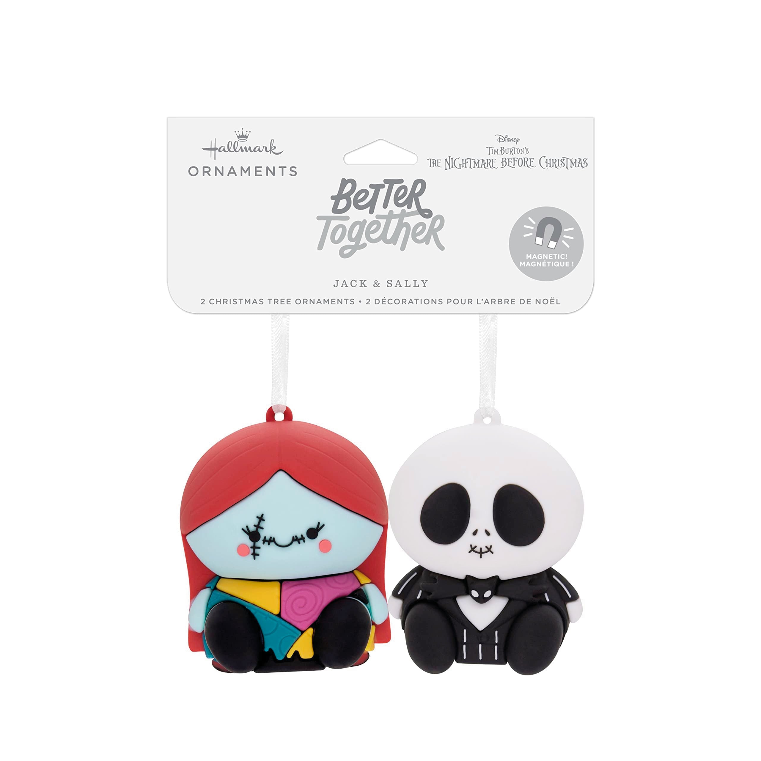 Better Together Disney Tim Burton's The Nightmare Before Christmas Jack and Sally Magnetic Hallmark Ornaments, Set of 2