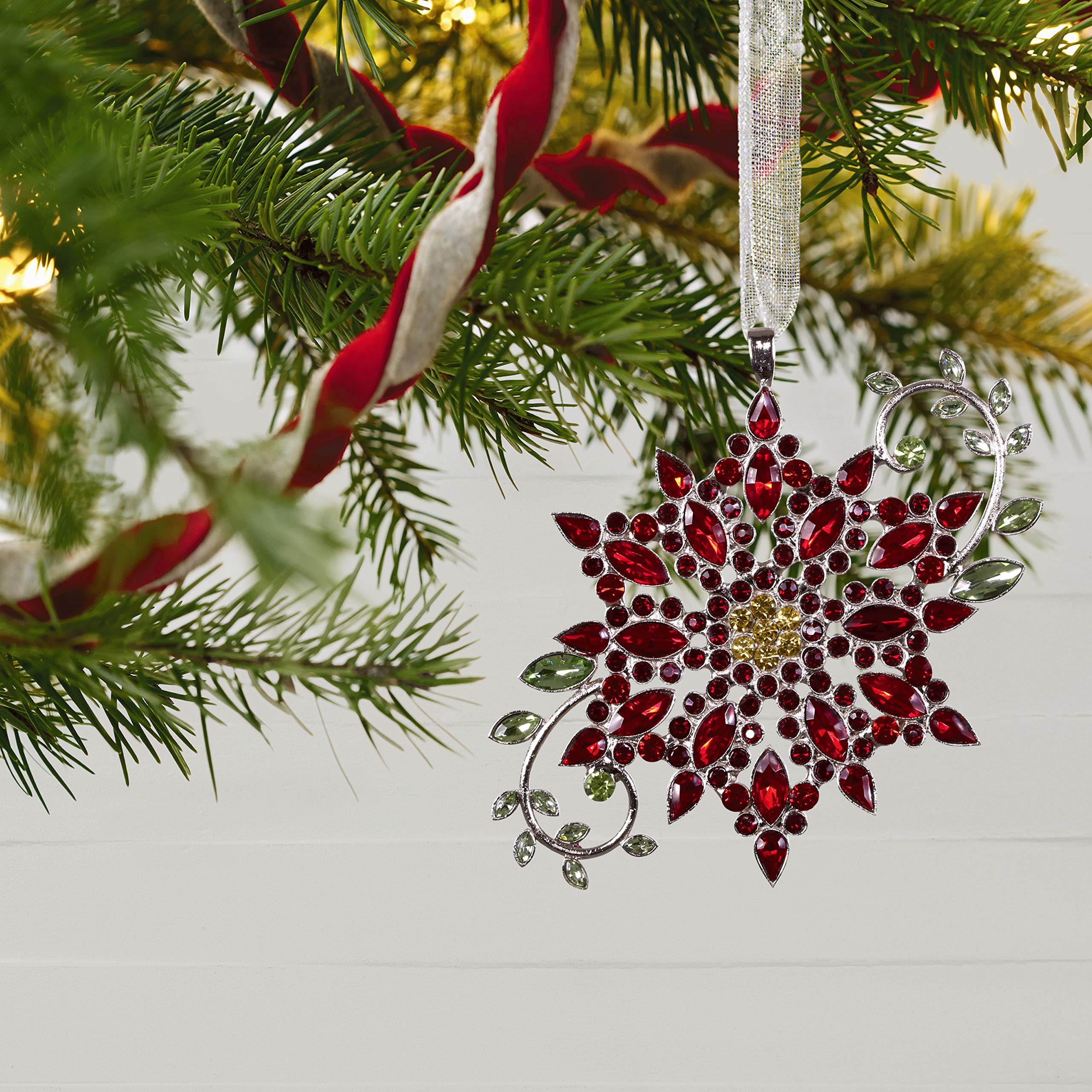 Hallmark Keepsake Christmas Ornament 2019 Year Dated, Sparkling Poinsettia Ornament, Gemstone and Metal