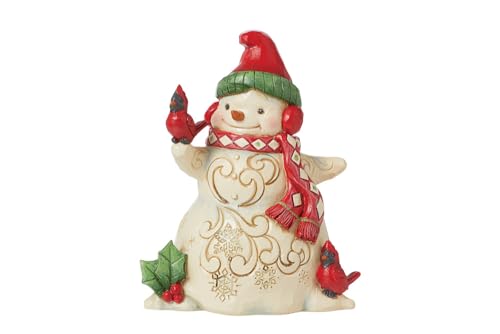 Enesco Jim Shore Heartwood Creek Snowman with Earmuffs and Cardinals Figurine- Stone Resin Hand Painted Crafted Collectible Snowman Figurines Christmas Home Decor Statue, 5.51 Inch