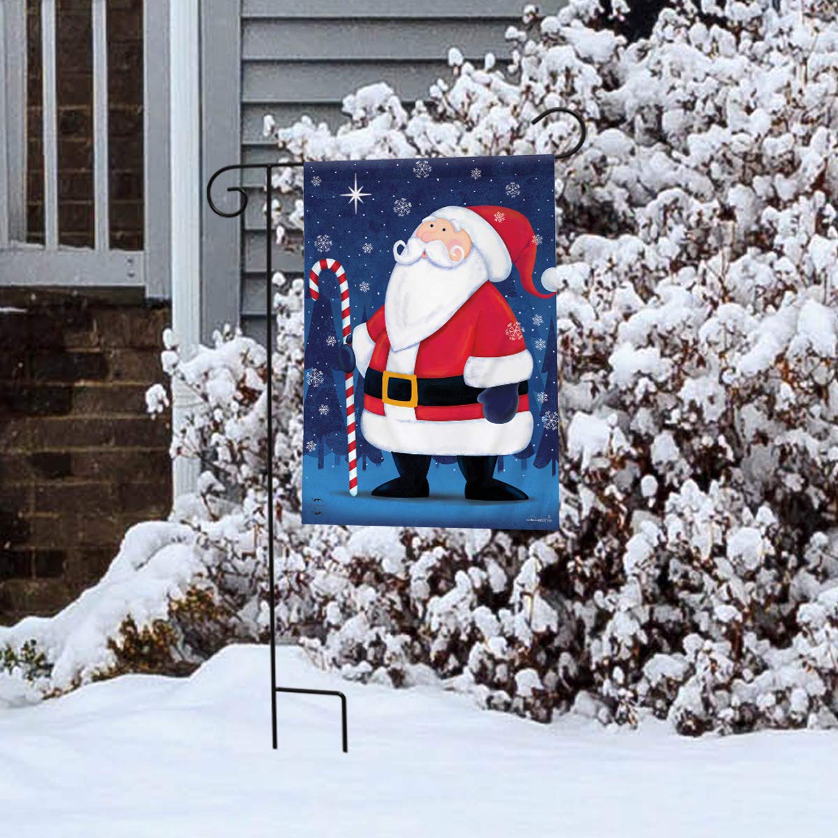 North Star Santa Christmas Garden Flag Primitive Candy Cane 12.5" x 18"