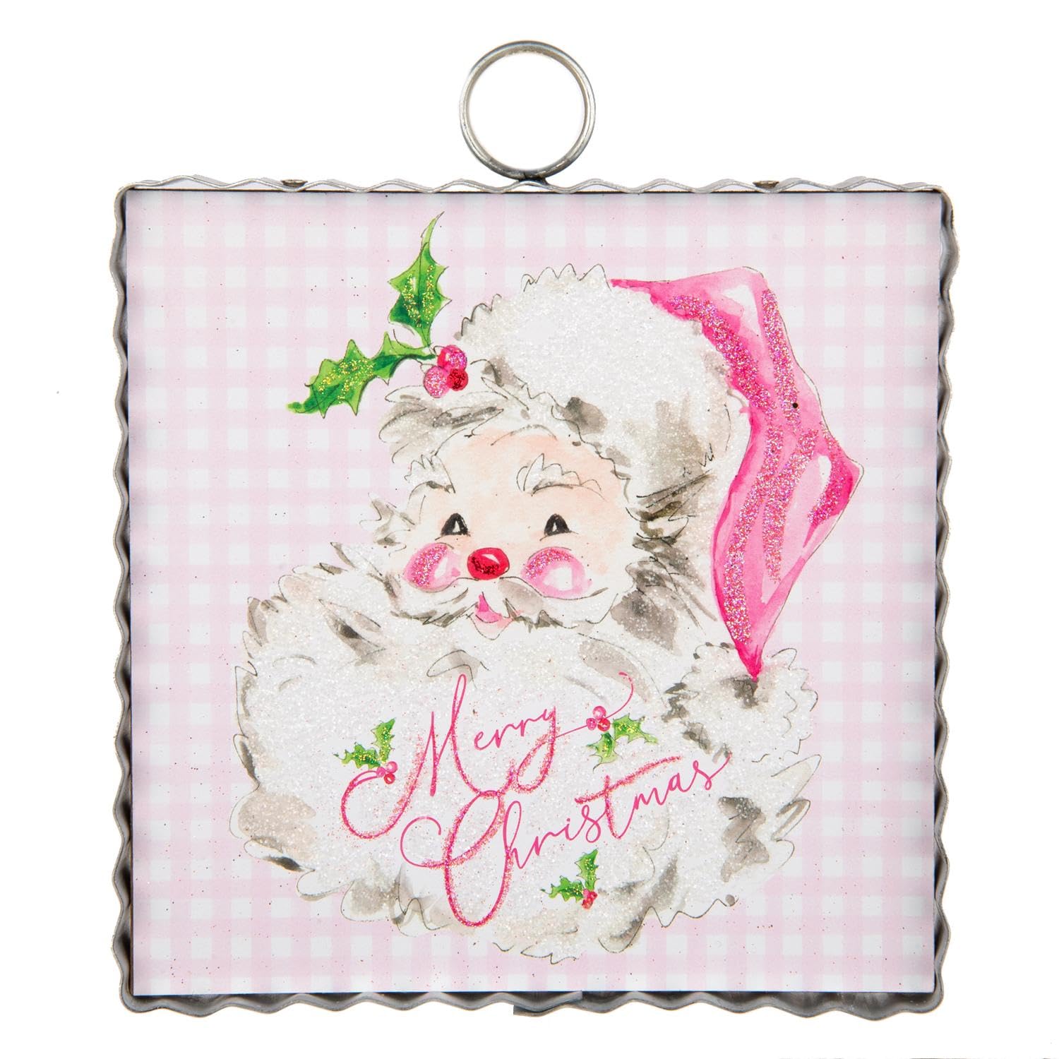 The Round Top Collection Mini Becks Pink Santa "Merry Christmas" Metal Plaque