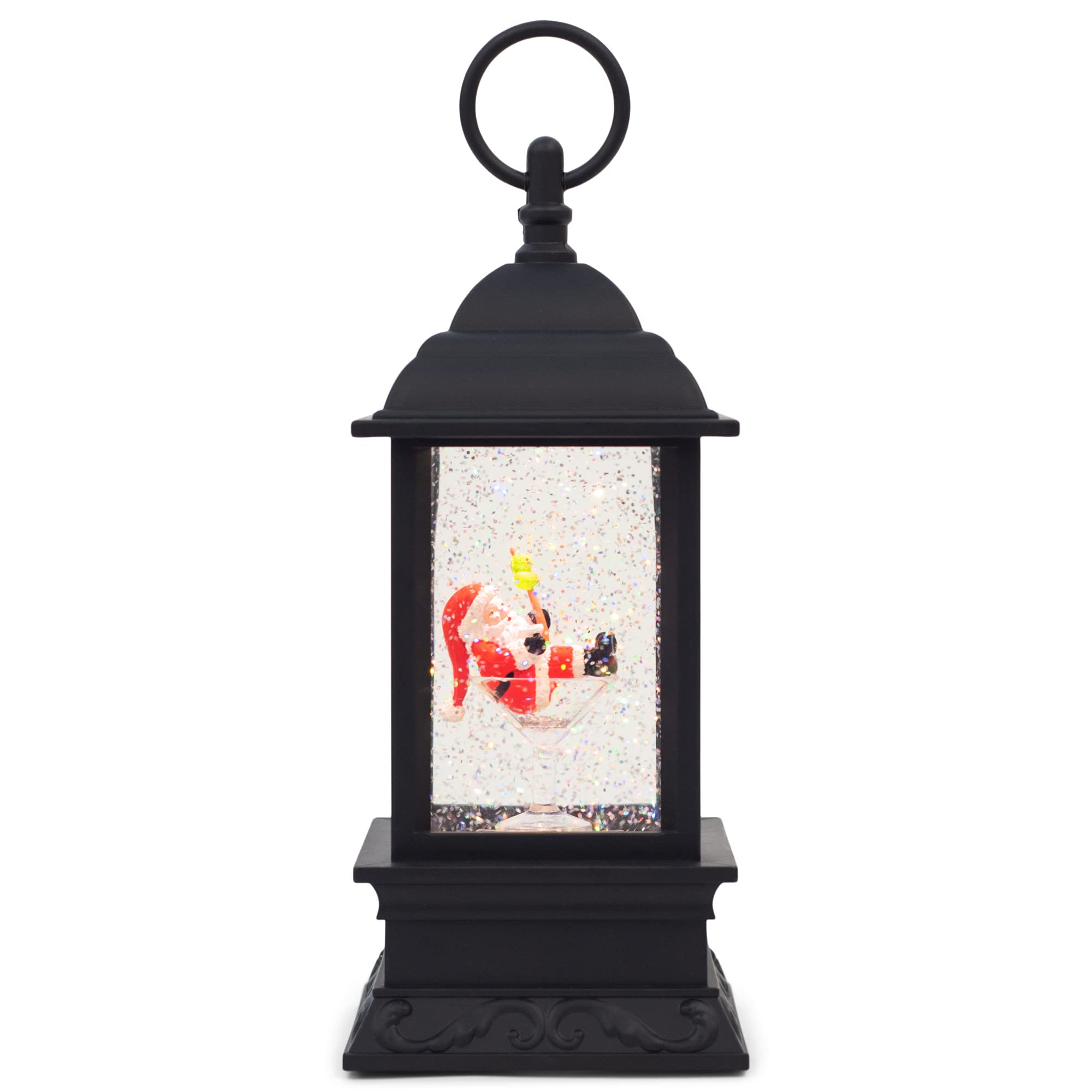 RAZ Imports 2021 Holiday Water Lanterns 9.5" Santa in Martini Glass Spinning Lighted Water Lantern Black