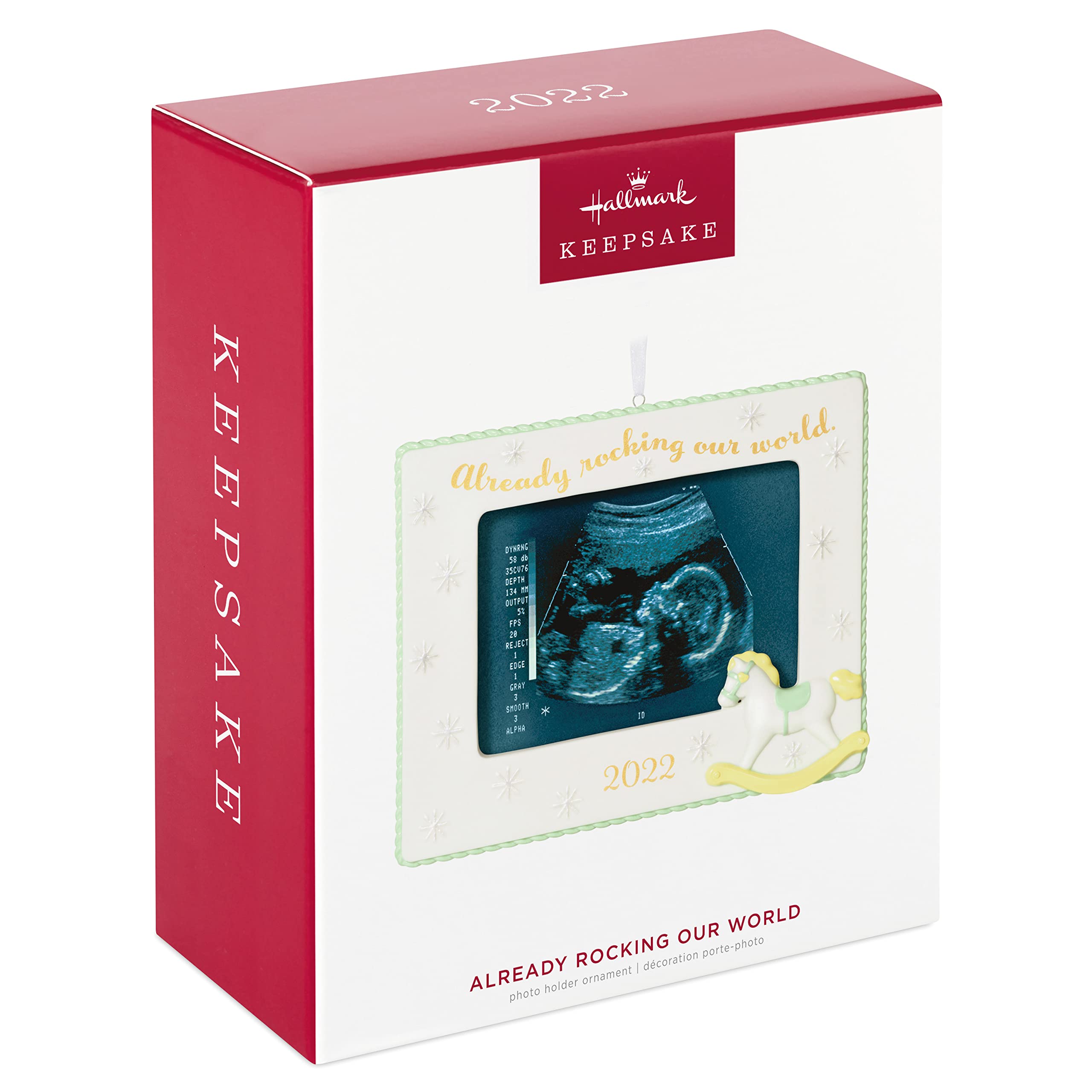 Hallmark Keepsake Christmas Ornament 2022, Rocking Our World Sonogram Picture Frame, Porcelain