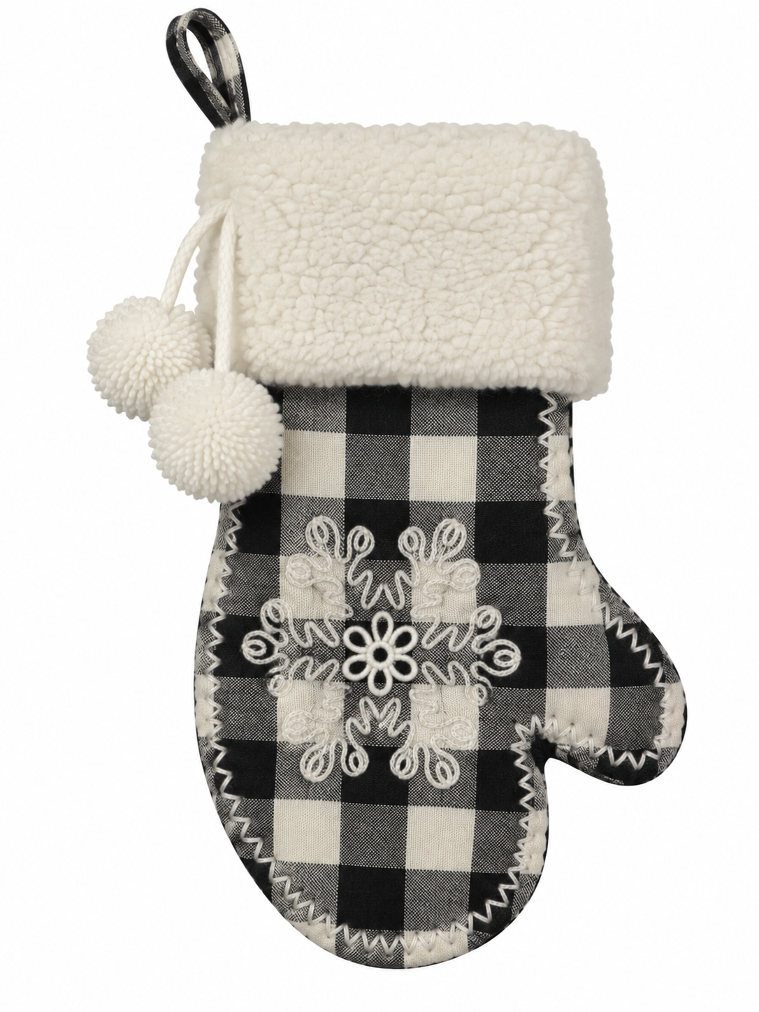 Black & White Plaid Mitten-Shaped Mini Christmas Stockings