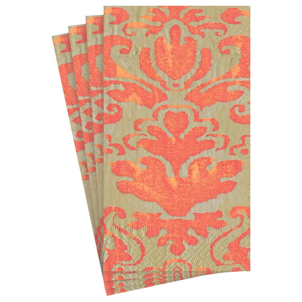 Caspari Palazzo Paper Guest Towel Napkins in Coral, 15 Per Package