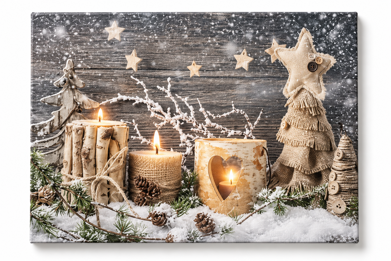 "Rustic Birch Candles and Tree" Glow Decor Lighted Canvas Art