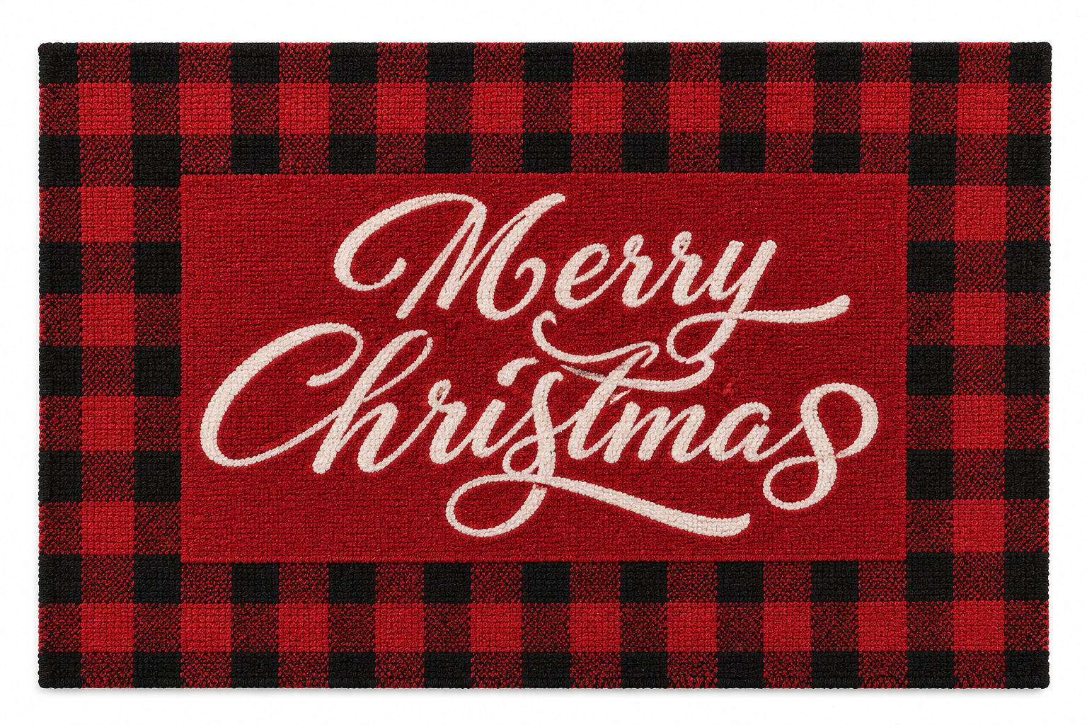 "Merry Christmas" Red Buffalo Plaid Holiday Style Tapestry Placemat