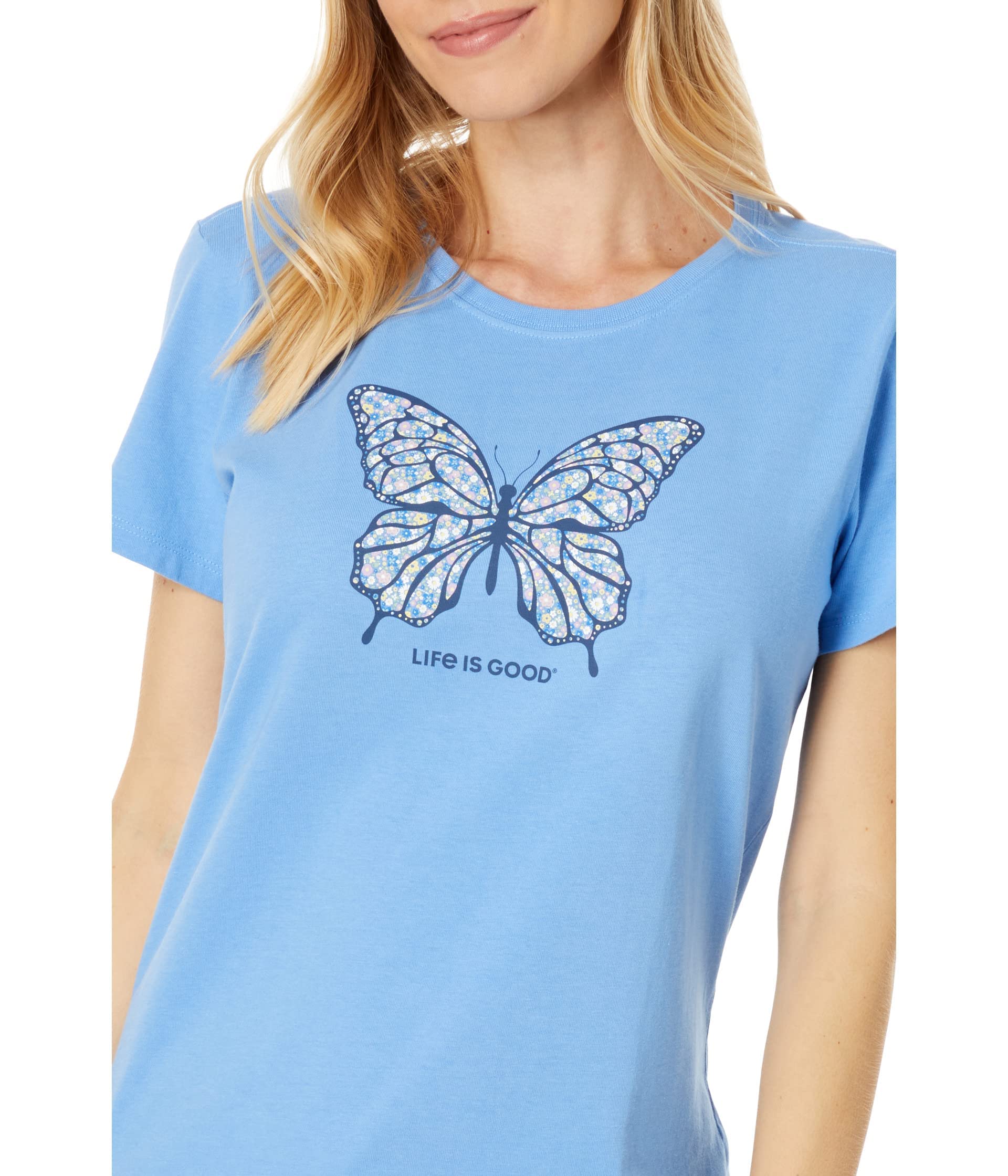 Small Life is Good Ditsy Floral Butterfly Short Sleeve Crusher™ Tee Cornflower Blue