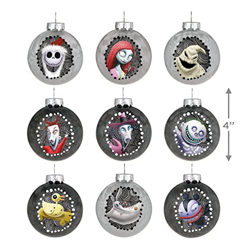 Hallmark Keepsake Christmas Ornaments 2023, Disney Tim Burton's The Nightmare Before Christmas Halloween Town, Glass Ornament, Set of 9, Gifts for Disney Fans